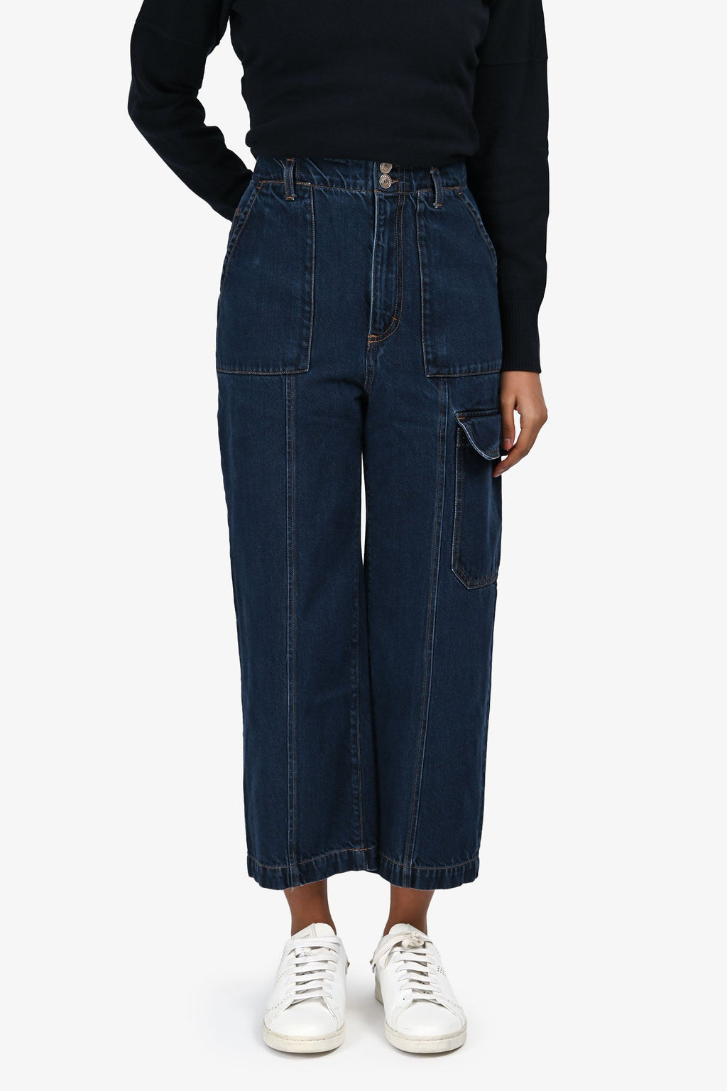 SportMax Code Blue Denim Dark Wash Cargo Wide Leg Jeans Size 25