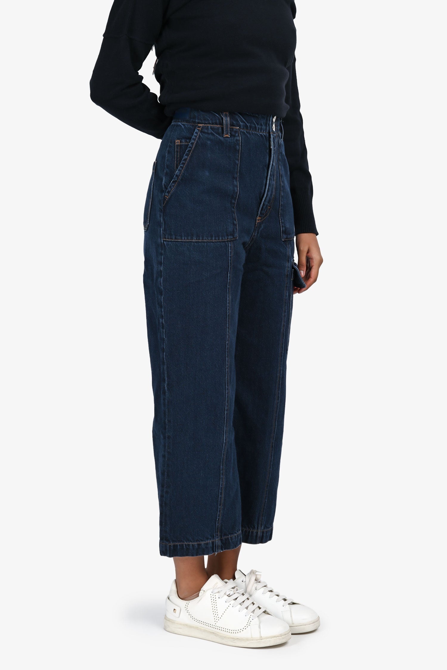 SportMax Code Blue Denim Dark Wash Cargo Wide Leg Jeans Size 25