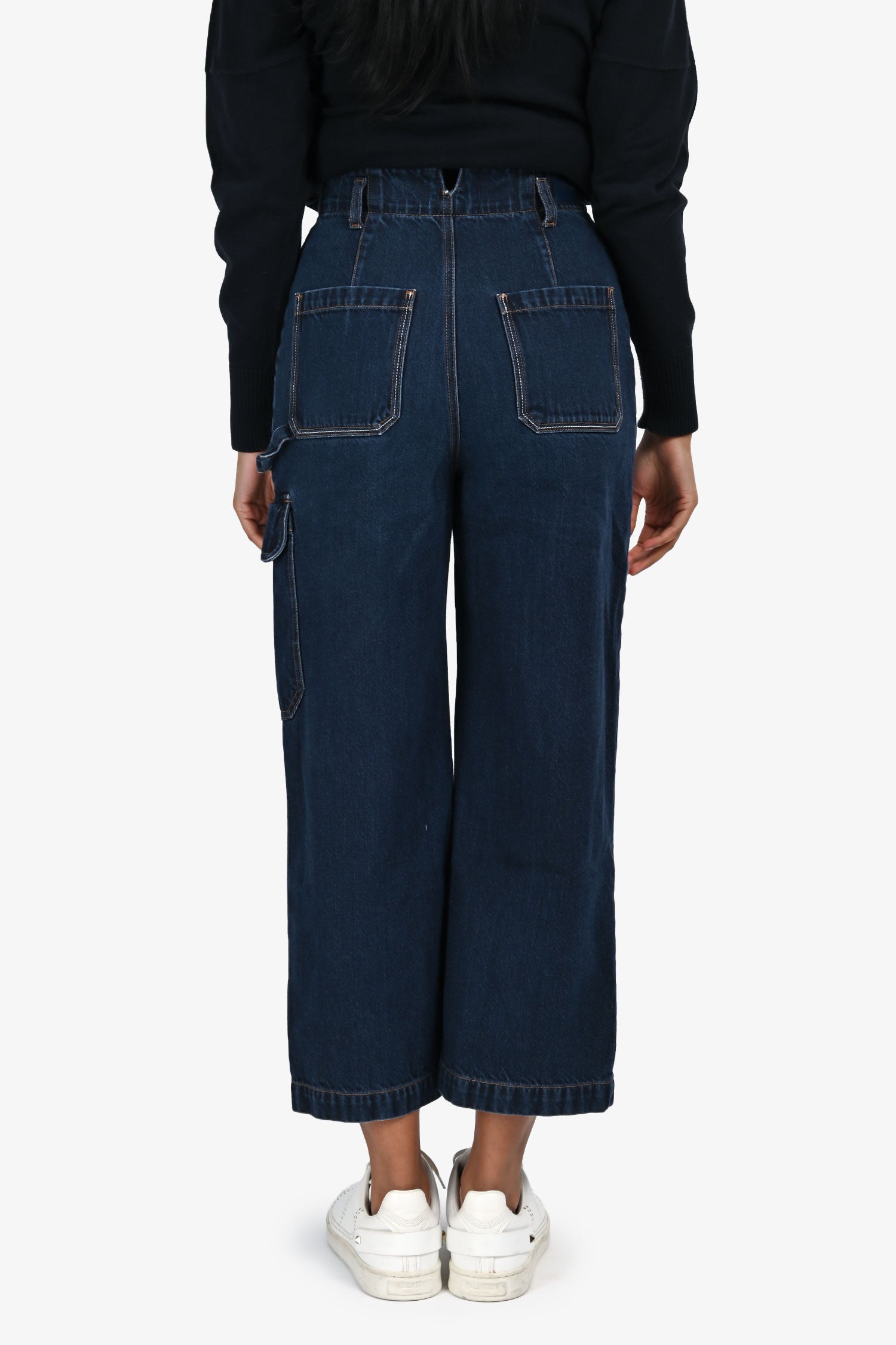 SportMax Code Blue Denim Dark Wash Cargo Wide Leg Jeans Size 25