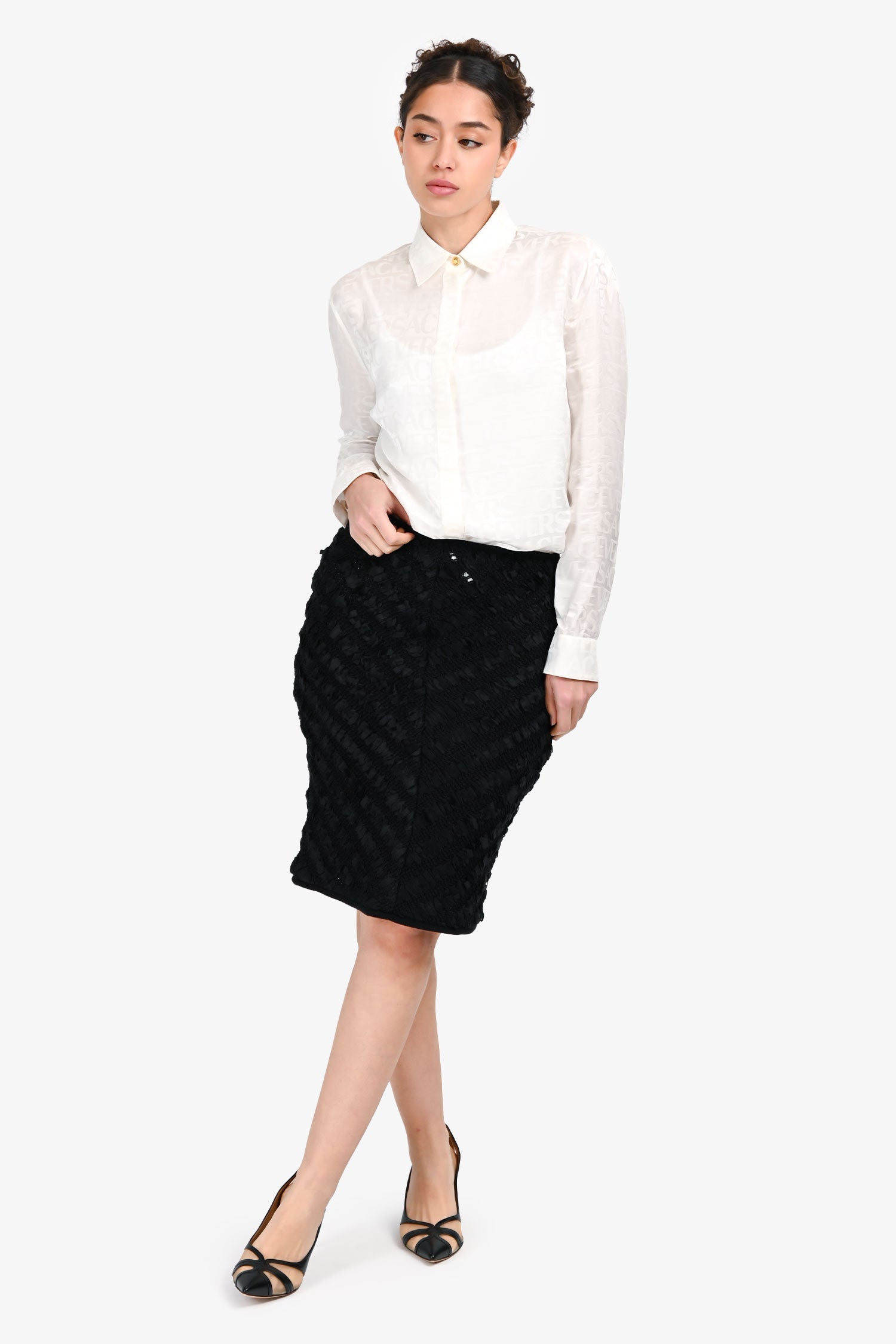 Giambattista Valli Black Textured Knee Length Skirt Estimated Size L