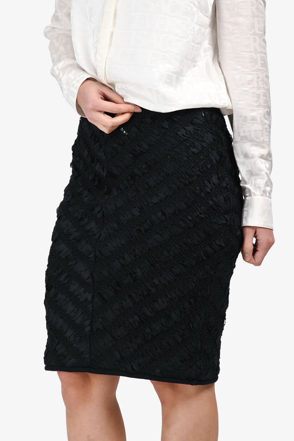 Giambattista Valli Black Textured Knee Length Skirt Estimated Size L