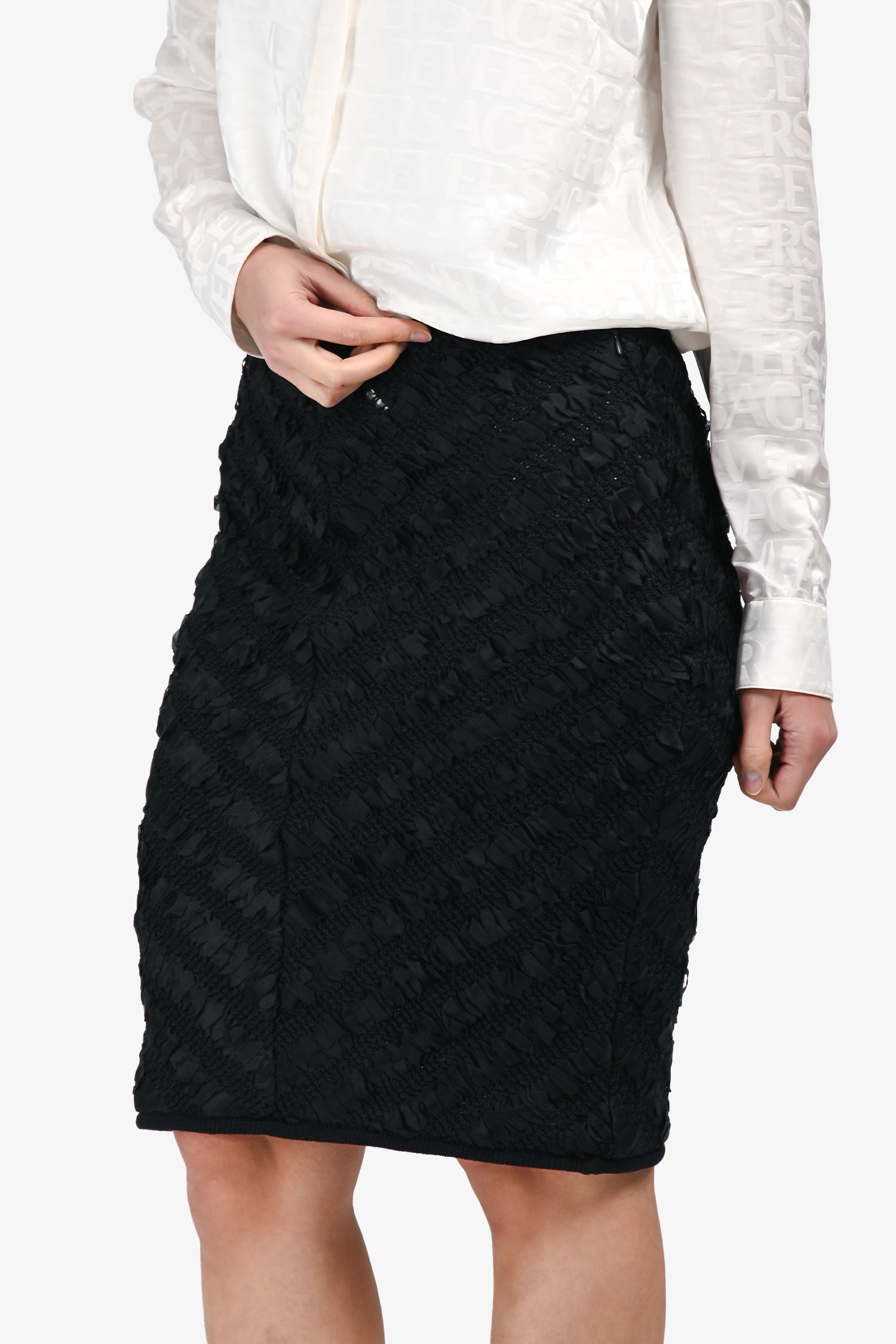 Giambattista Valli Black Textured Knee Length Skirt Estimated Size L