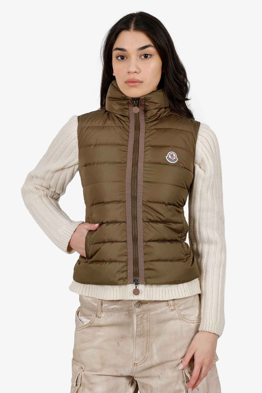 Moncler Khaki Green Down Quilted Vest Size 00