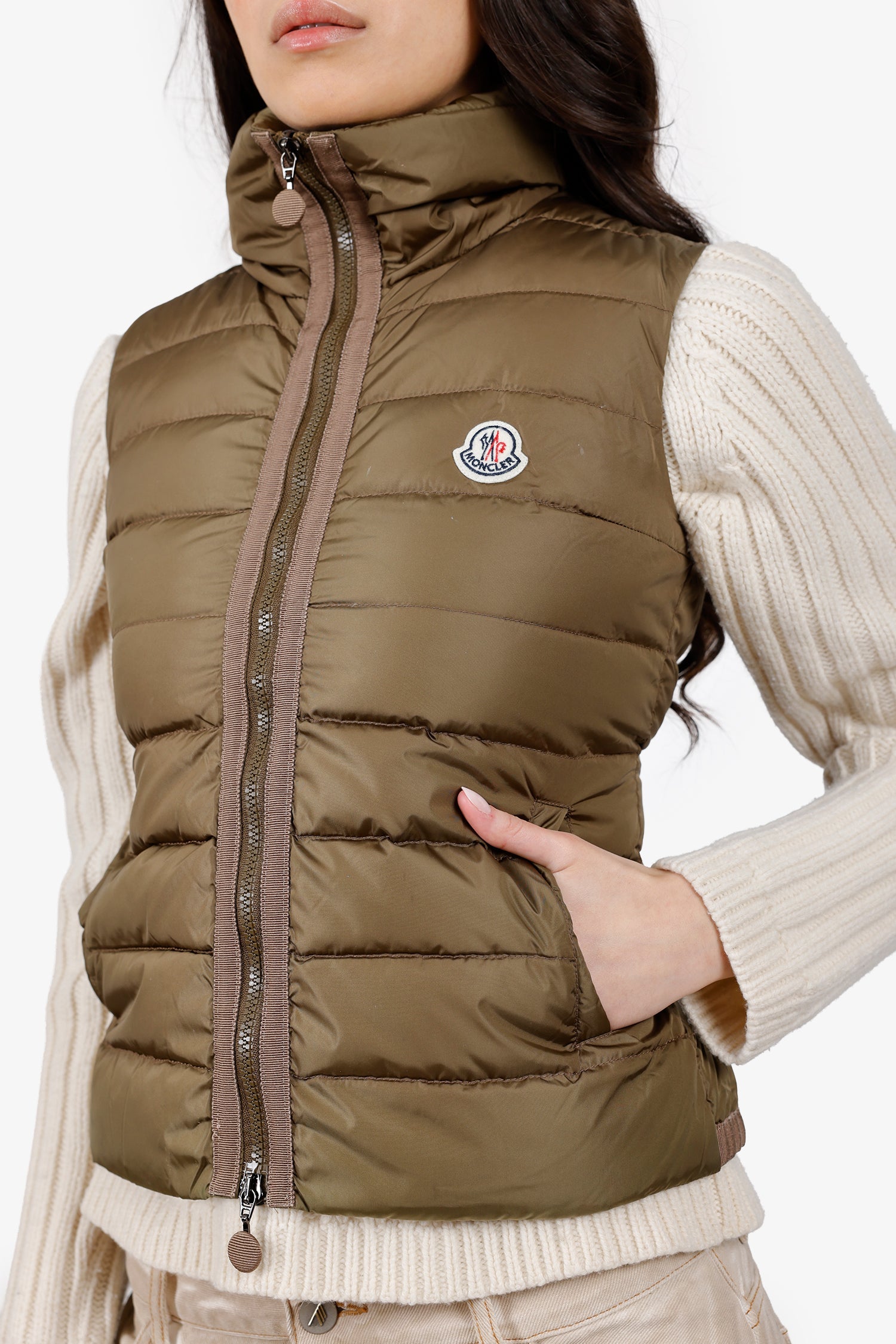 Moncler Khaki Green Down Quilted Vest Size 00