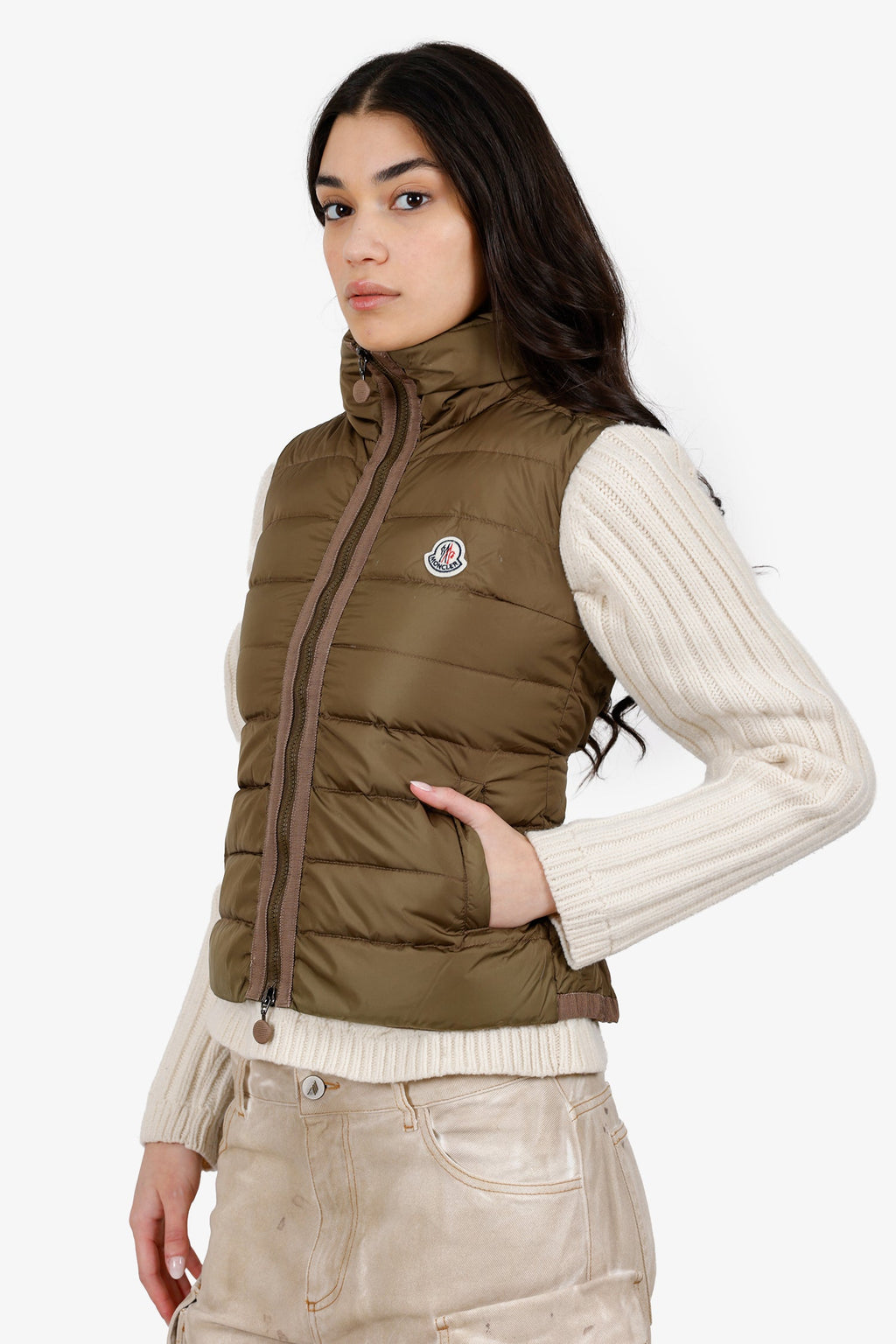 Moncler Khaki Green Down Quilted Vest Size 00