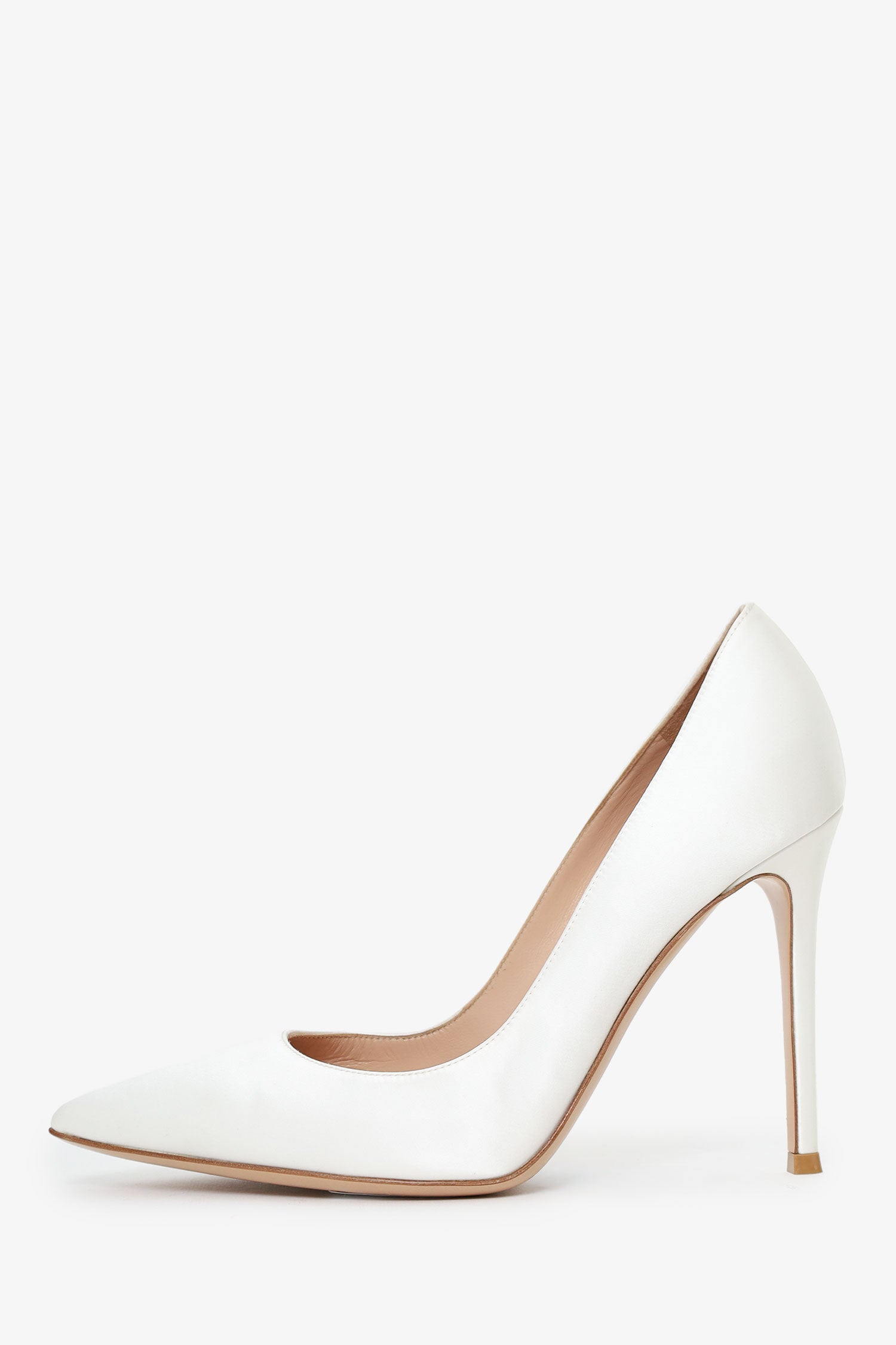 Gianvito Rossi White Satin Pointed Toe Heels Size 38.5