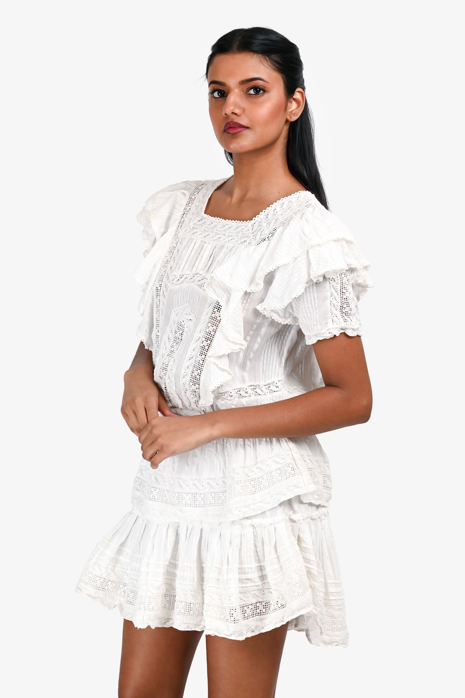LoveShackFancy White Cotton Sleeveless Ruffle Mini Dress Size S