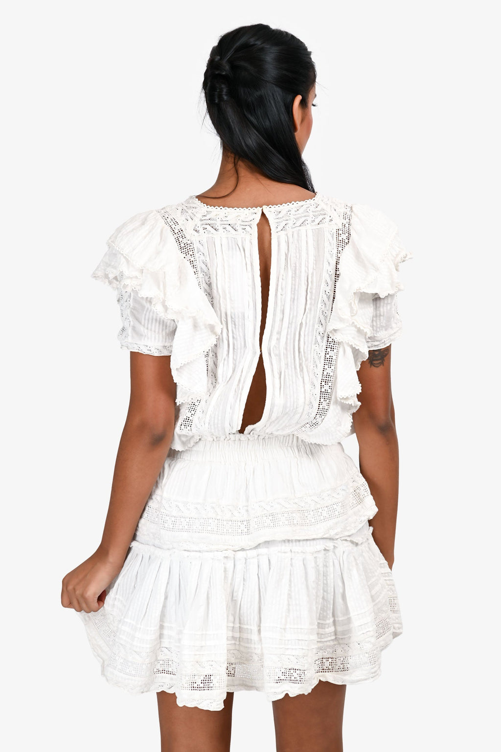 LoveShackFancy White Cotton Sleeveless Ruffle Mini Dress Size S