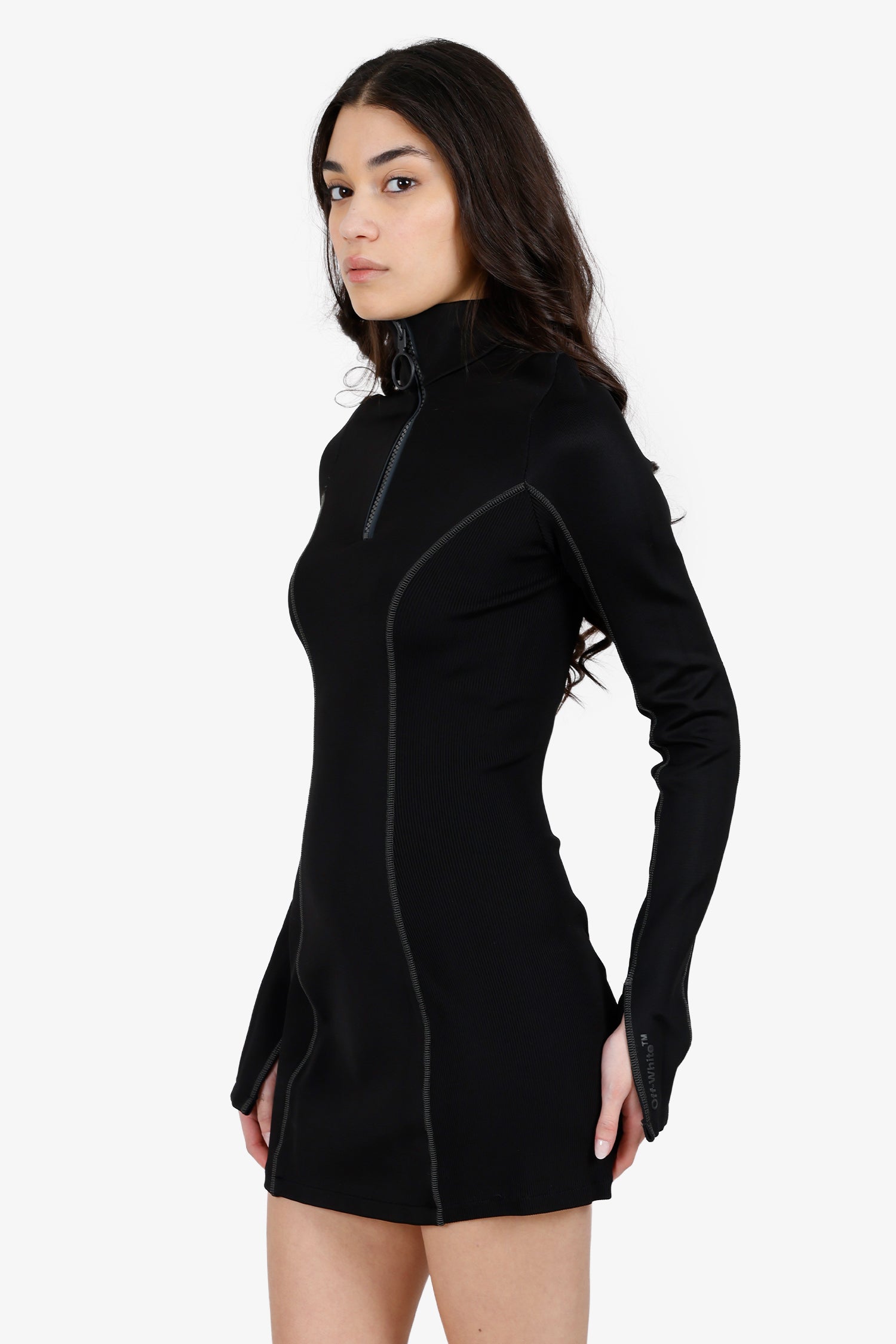 Off-White Black Ribbed Bodycon Mini Dress Size 38