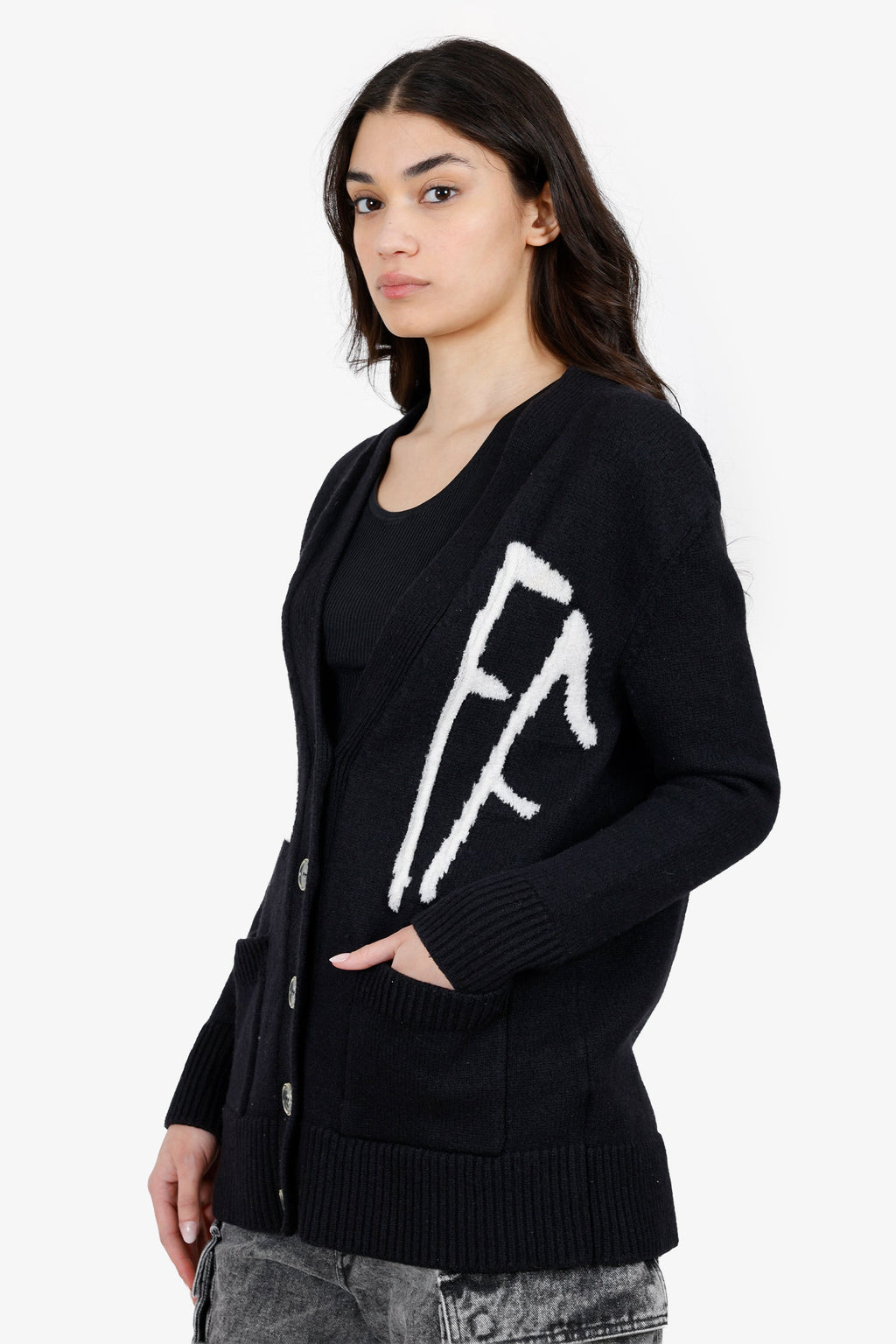 Off-White Black/White Wool Logo Knit igan Size 40
