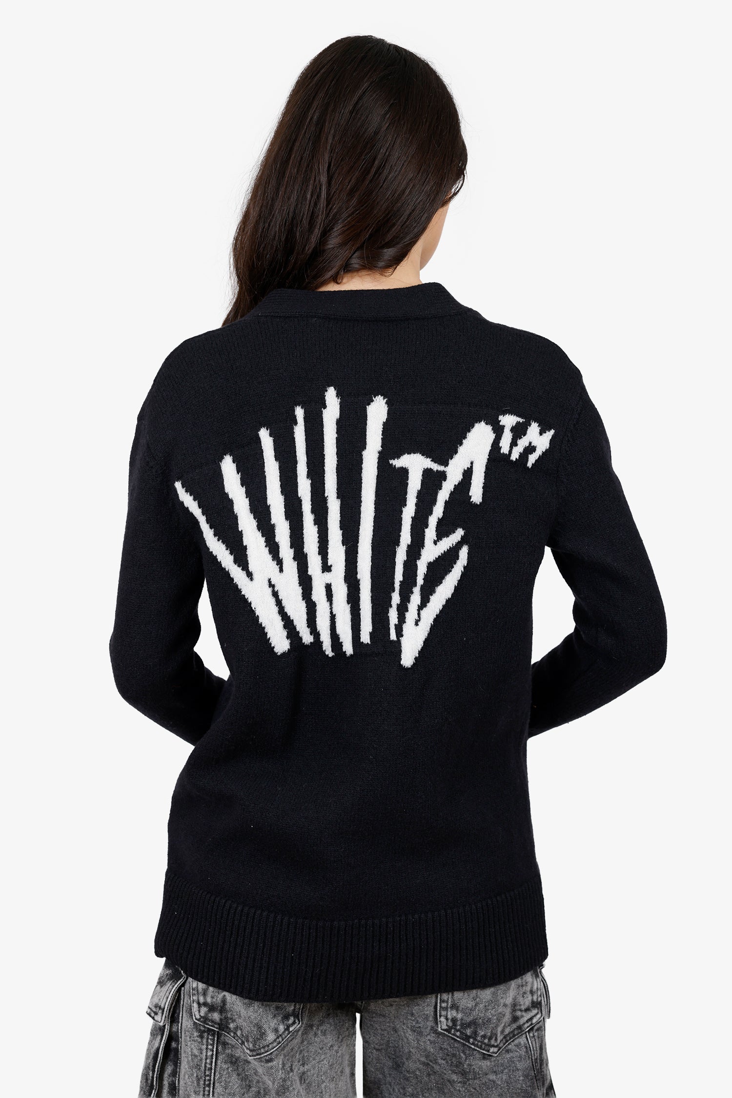 Off-White Black/White Wool Logo Knit igan Size 40