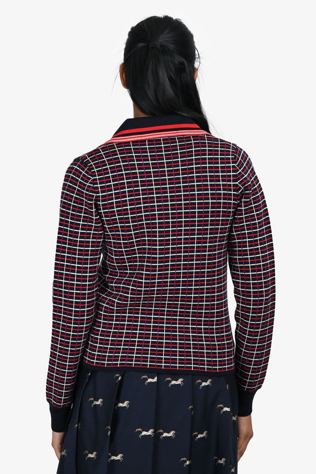 Gucci Navy/Red Wool Patterned Double Breasted igan Size 12+