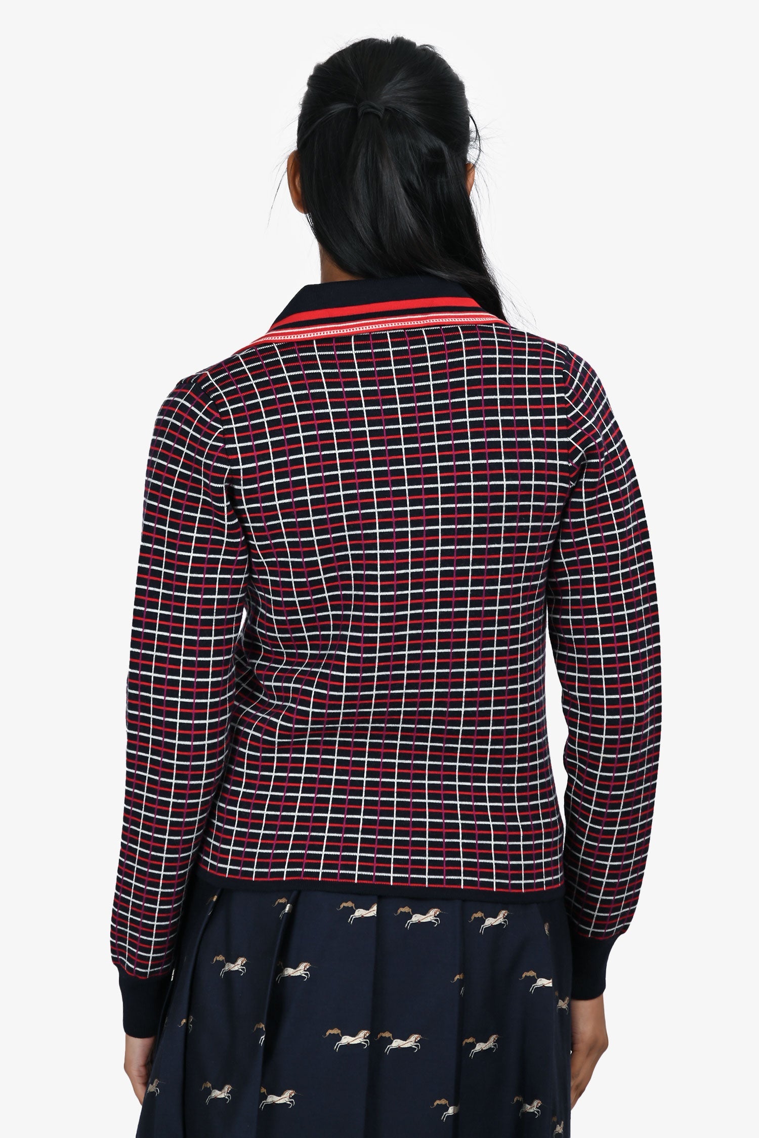 Gucci Navy/Red Wool Patterned Double Breasted igan Size 12+