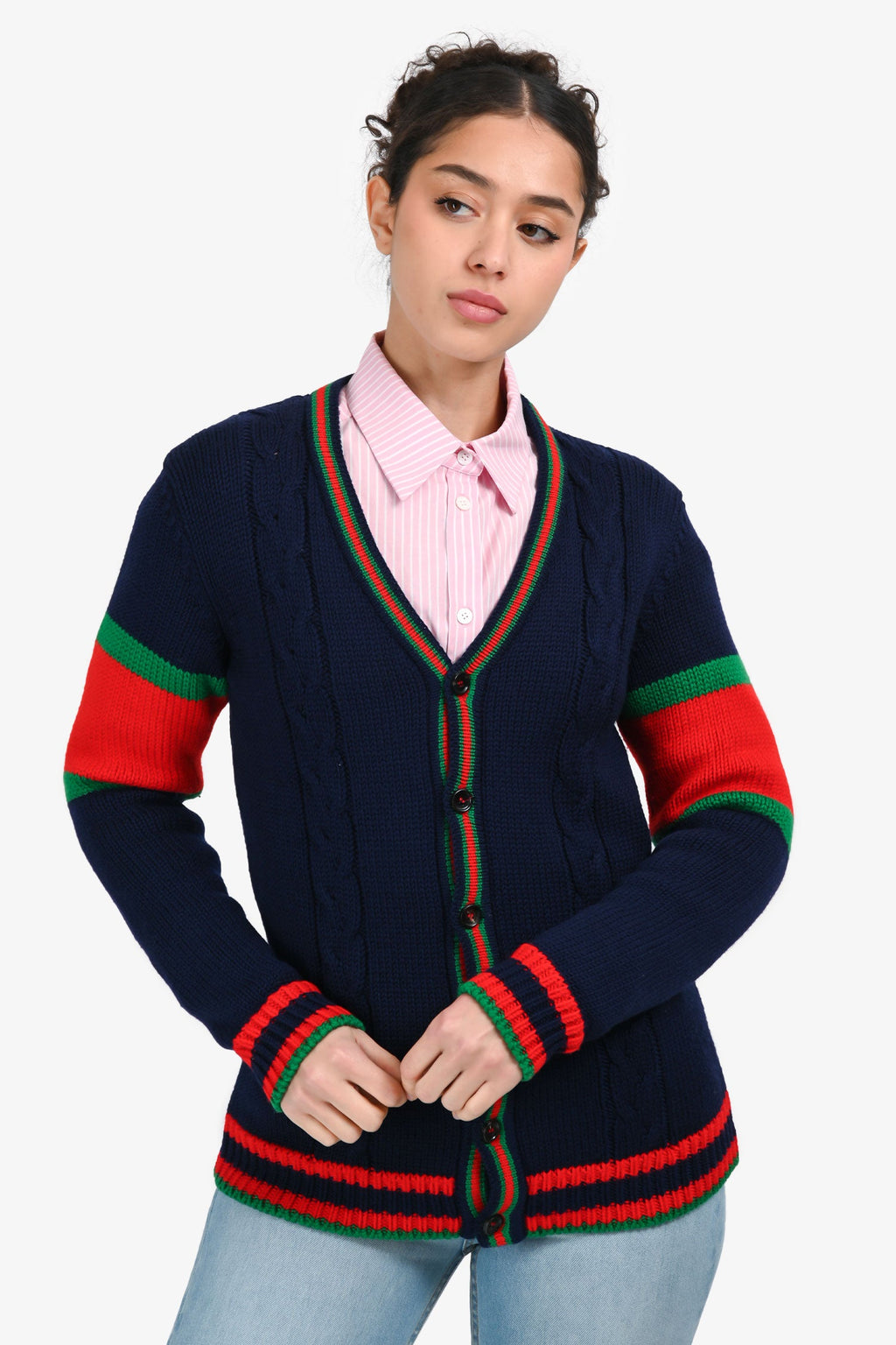 Gucci Navy/Red/Green Trim Detailed igan Size 12+