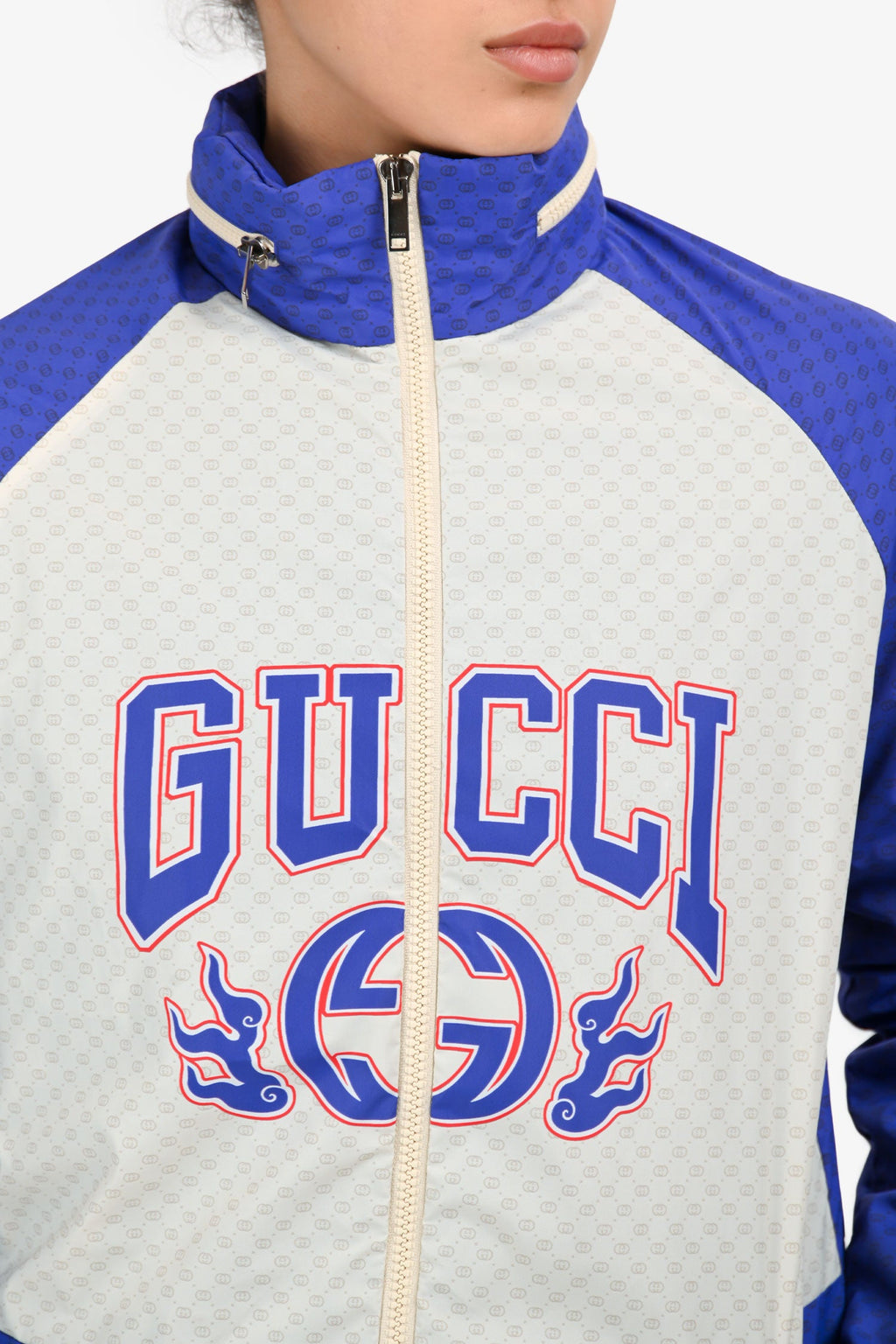 Gucci Purple/Cream GG Monogram Logo Zip Up Windbreaker Size 12+