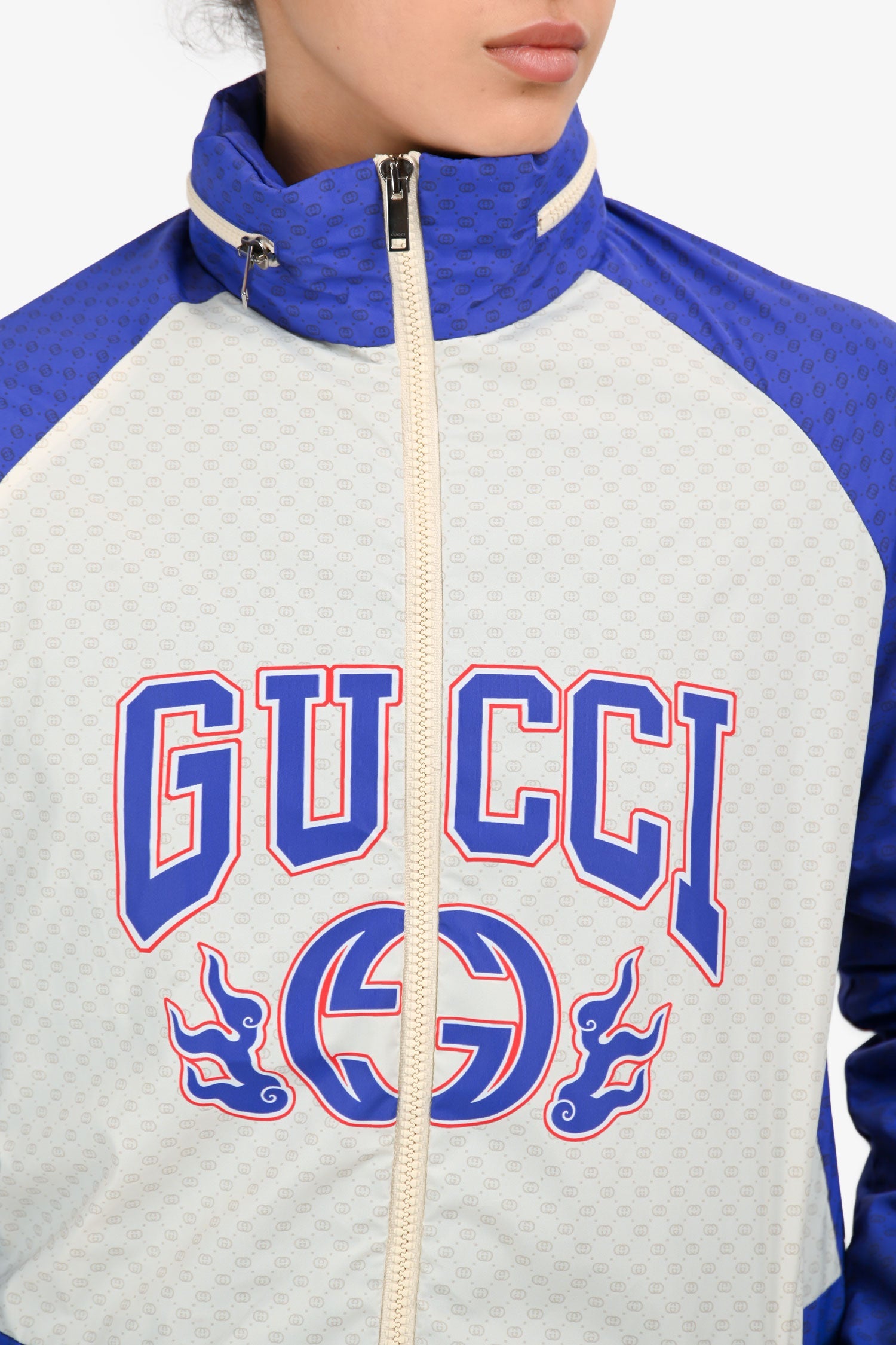 Gucci Purple/Cream GG Monogram Logo Zip Up Windbreaker Size 12+