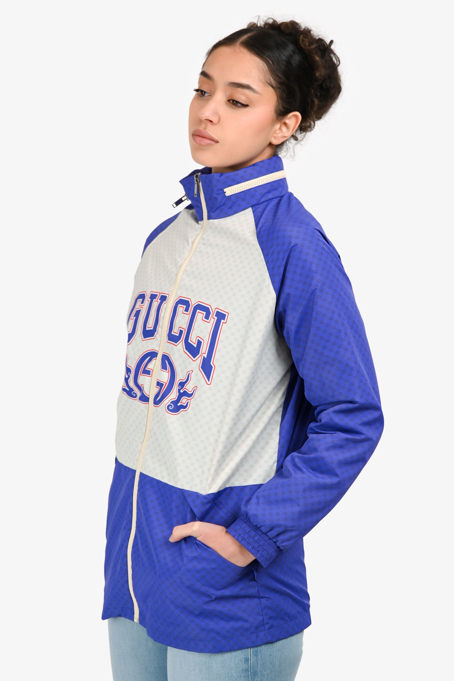Gucci Purple/Cream GG Monogram Logo Zip Up Windbreaker Size 12+
