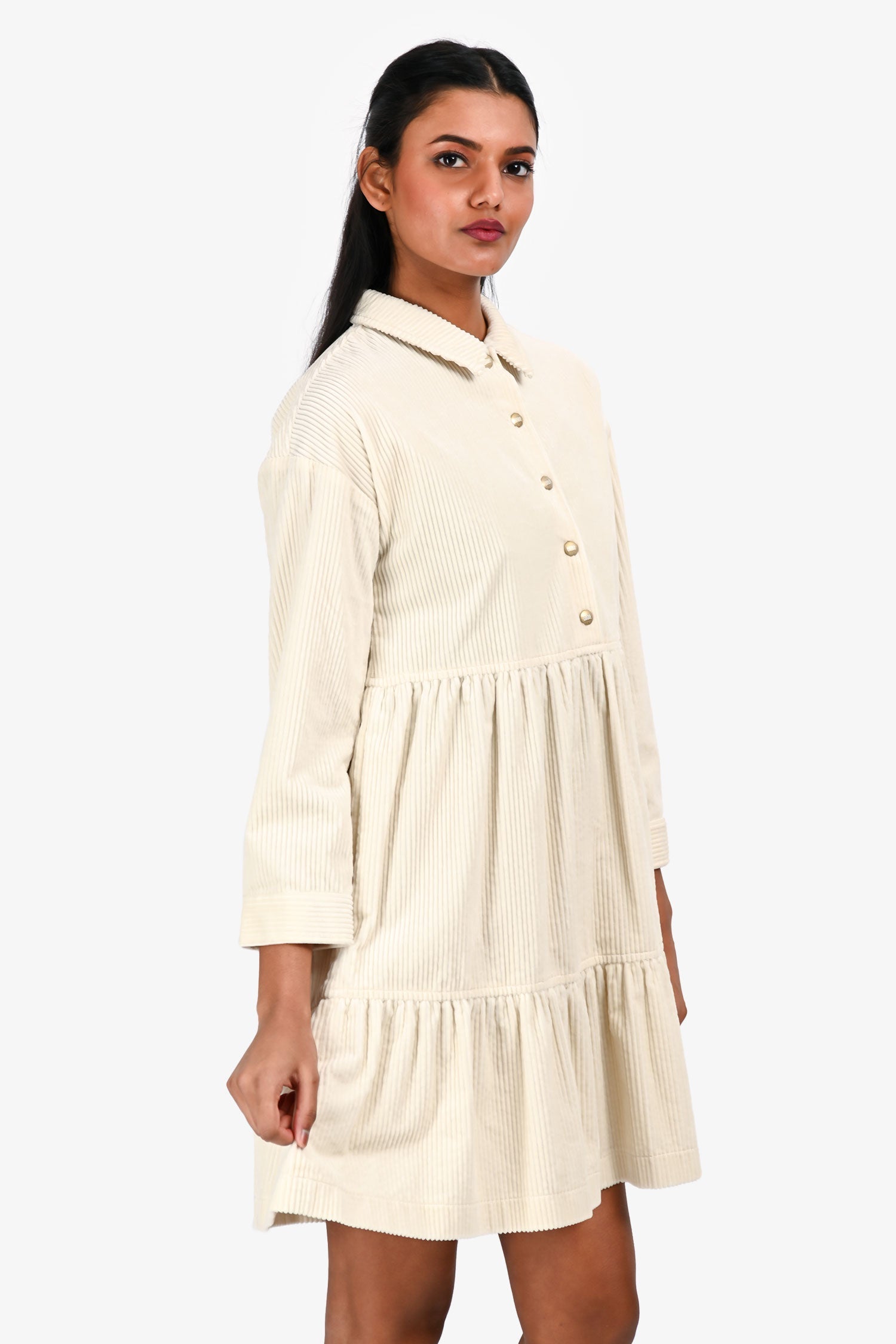 Christian Dior Cream Corduroy Logo Tiered Mini Dress Size 12+