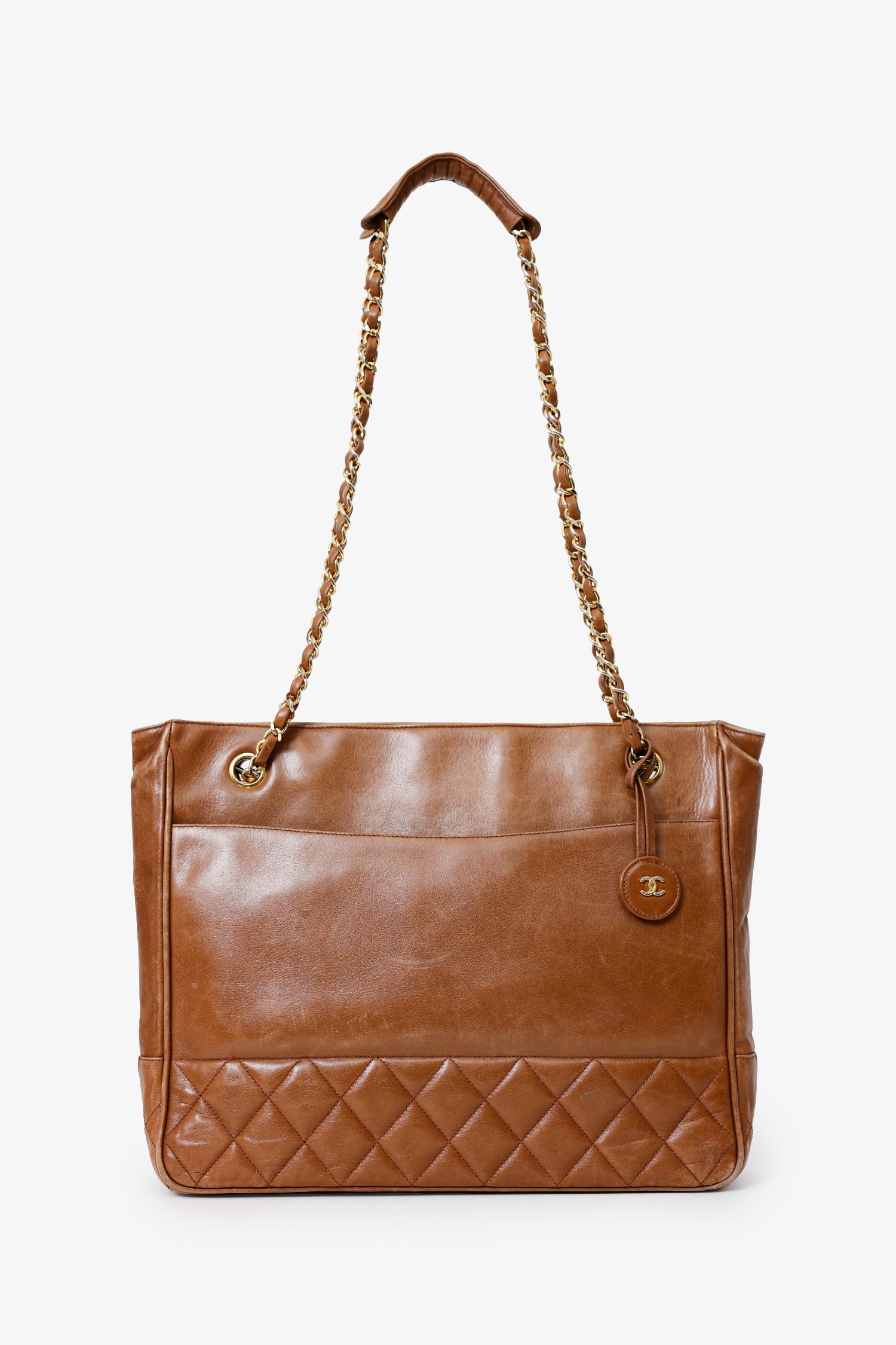 Pre-Loved Chanel™ 1986-1988 Brown Leather 'Matelasse' Chain Tote Bag