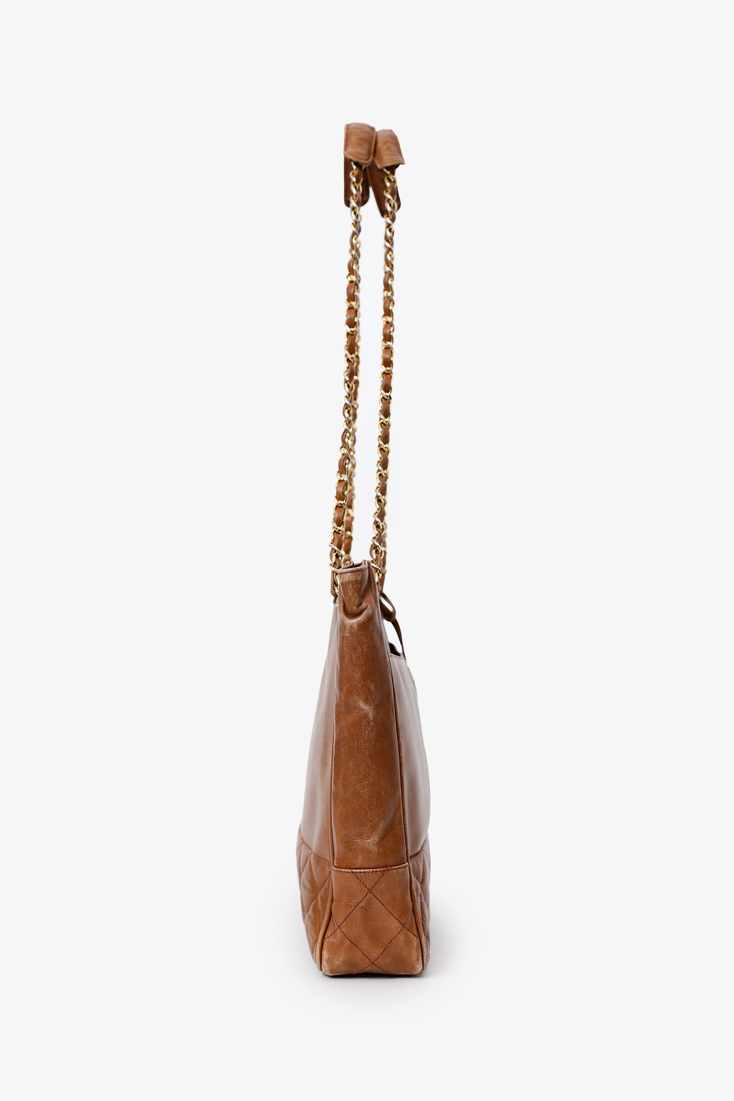 Pre-Loved Chanel™ 1986-1988 Brown Leather 'Matelasse' Chain Tote Bag