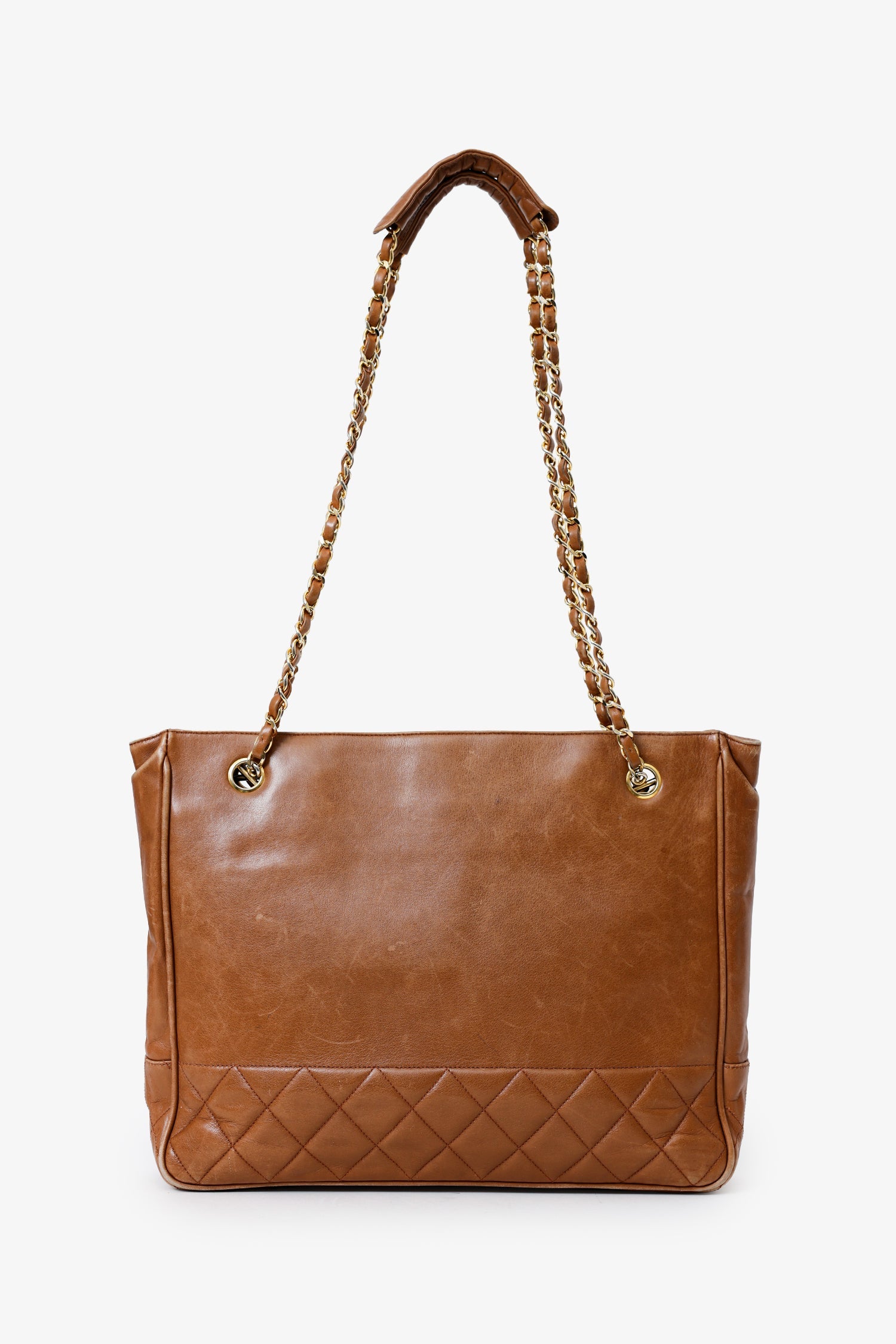 Pre-Loved Chanel™ 1986-1988 Brown Leather 'Matelasse' Chain Tote Bag