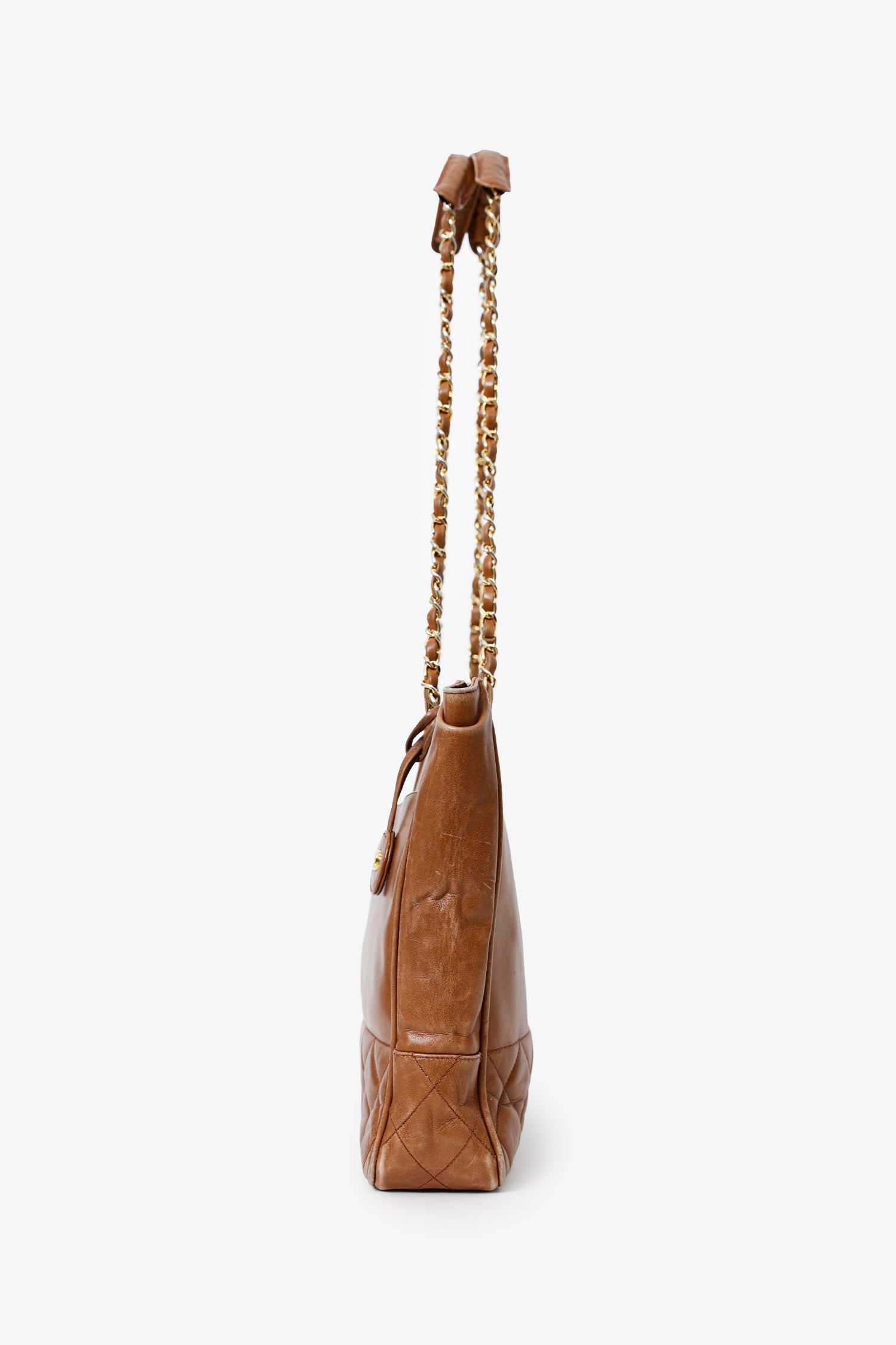 Pre-Loved Chanel™ 1986-1988 Brown Leather 'Matelasse' Chain Tote Bag