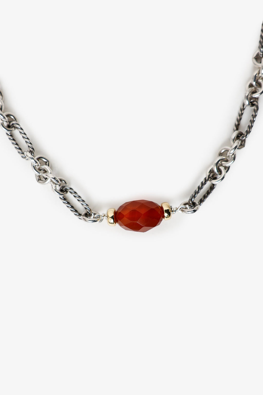 David Yurman Sterling Silver/18k Yellow Gold Carnelian Chain Necklace