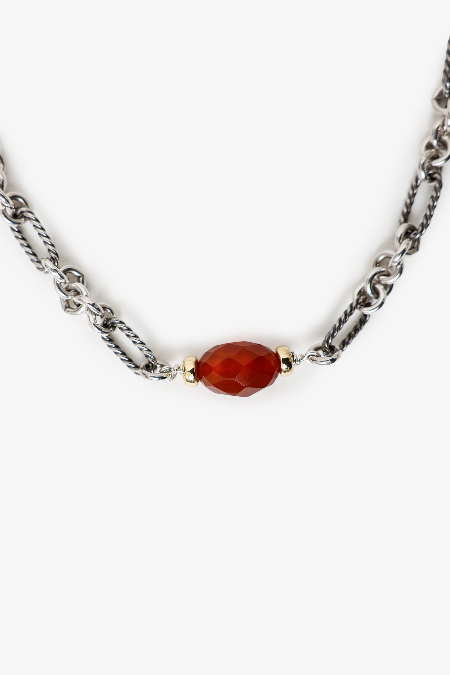 David Yurman Sterling Silver/18k Yellow Gold Carnelian Chain Necklace