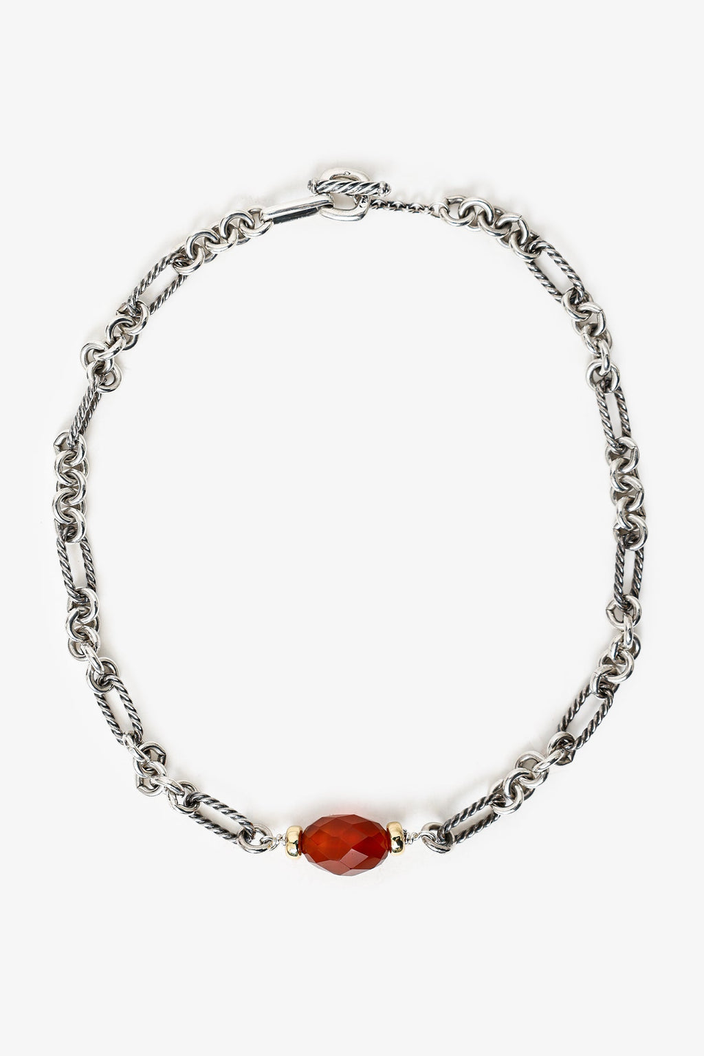 David Yurman Sterling Silver/18k Yellow Gold Carnelian Chain Necklace