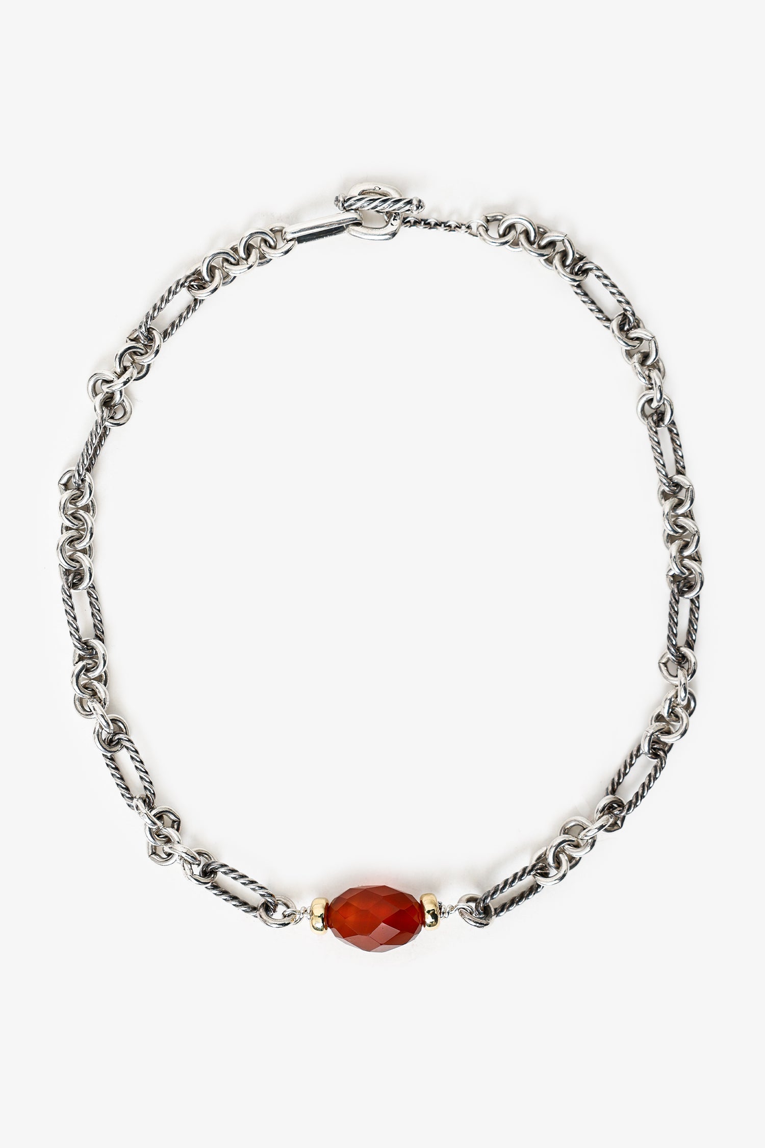 David Yurman Sterling Silver/18k Yellow Gold Carnelian Chain Necklace
