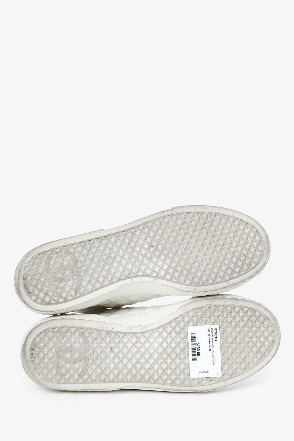 Pre-Loved Chanel™ White Quilted Leather CC Cap Toe High Top Sneaker Size 40