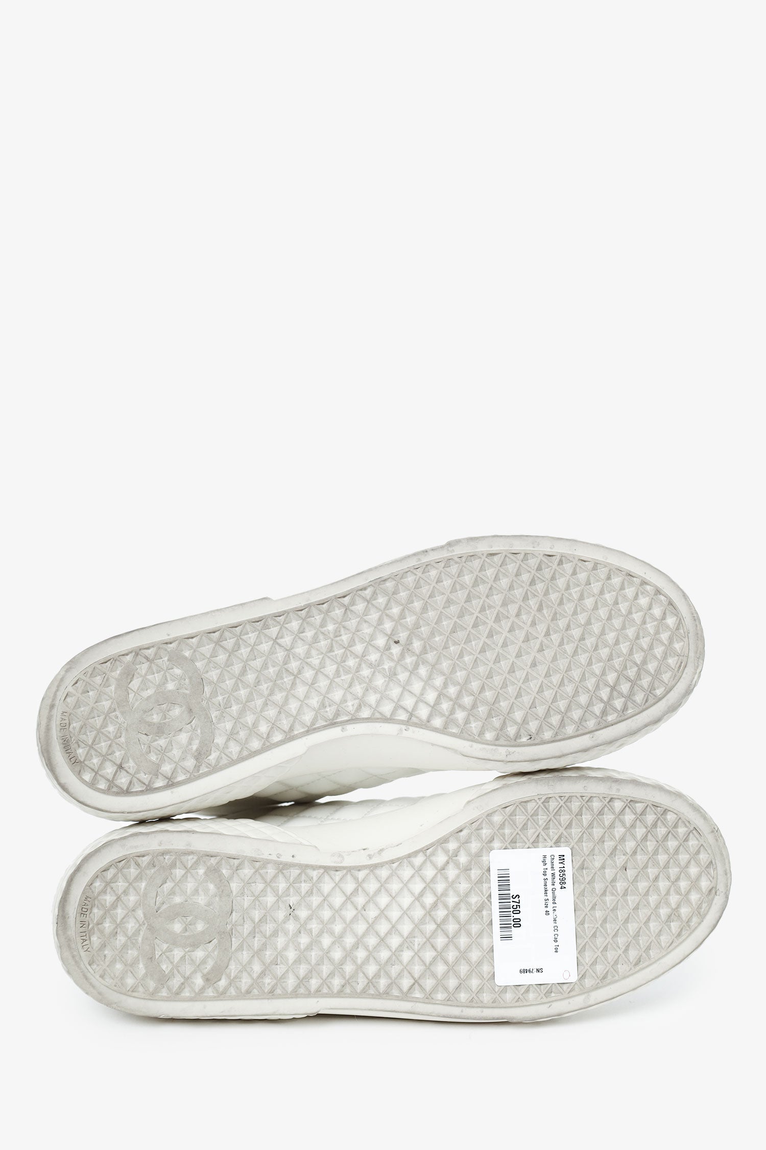 Pre-Loved Chanel™ White Quilted Leather CC Cap Toe High Top Sneaker Size 40
