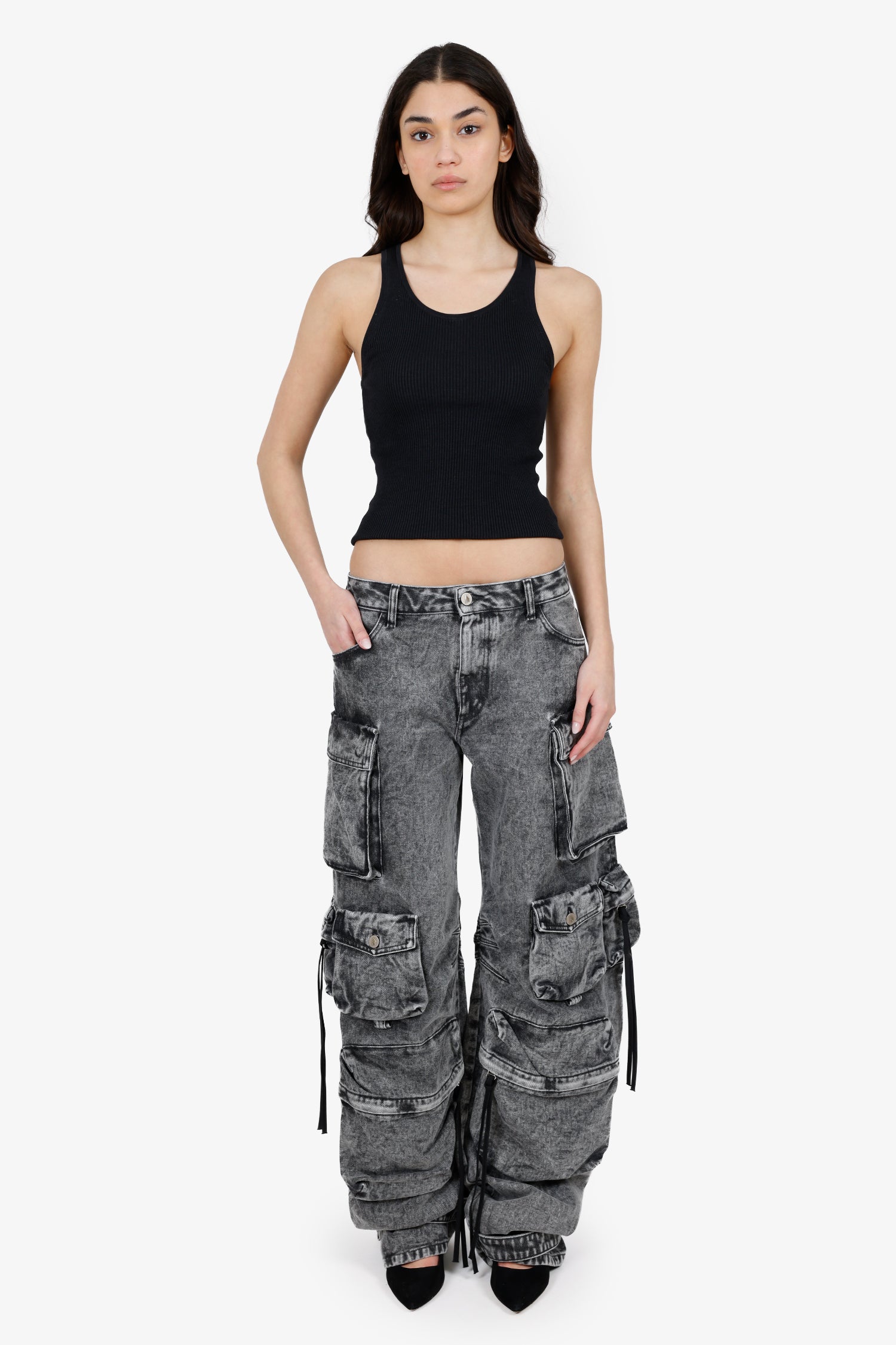 The Attico Grey Acid Wash Denim Cargo Pants Size 27