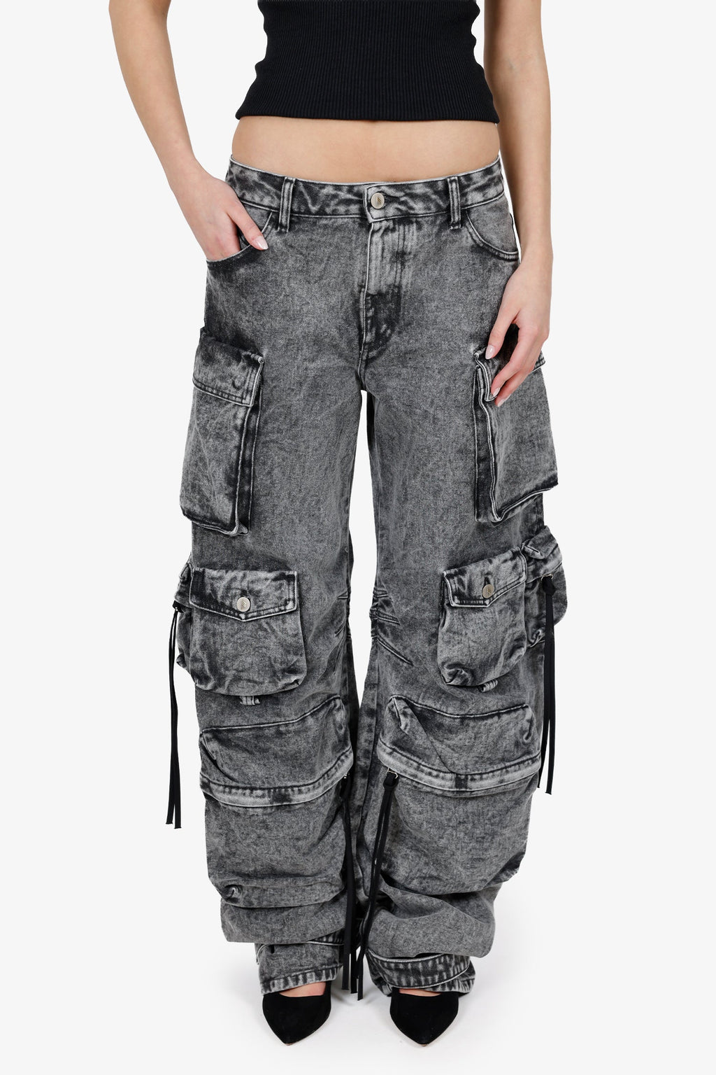 The Attico Grey Acid Wash Denim Cargo Pants Size 27