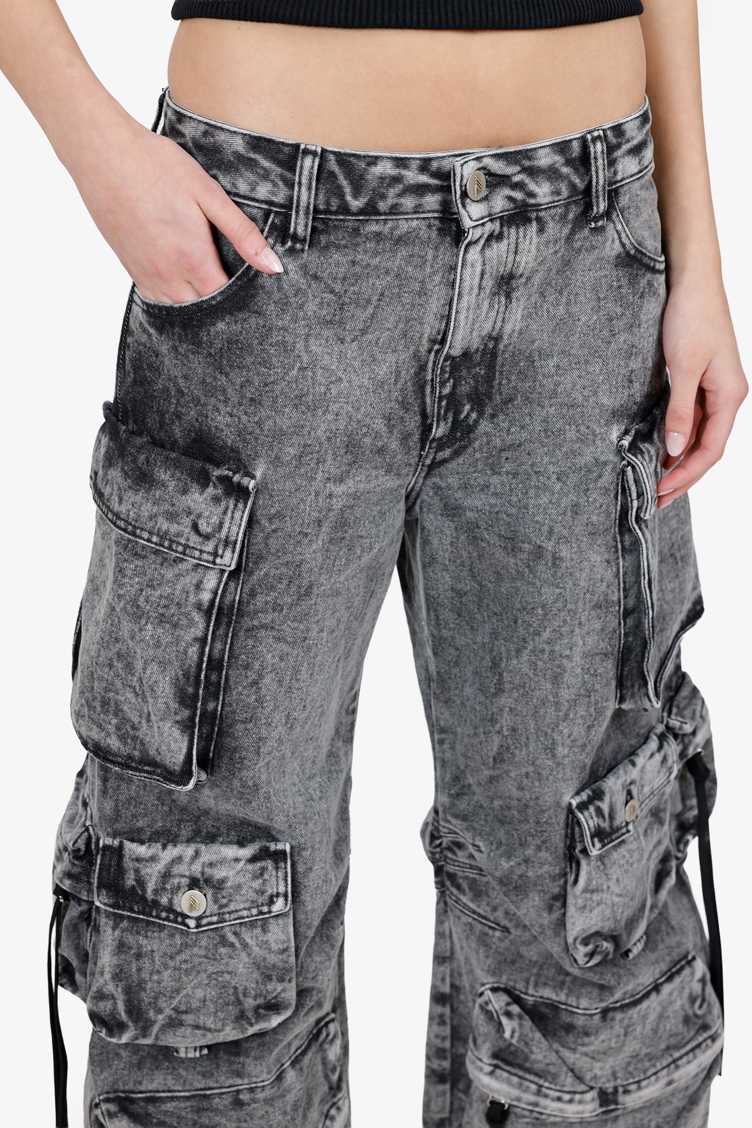 The Attico Grey Acid Wash Denim Cargo Pants Size 27