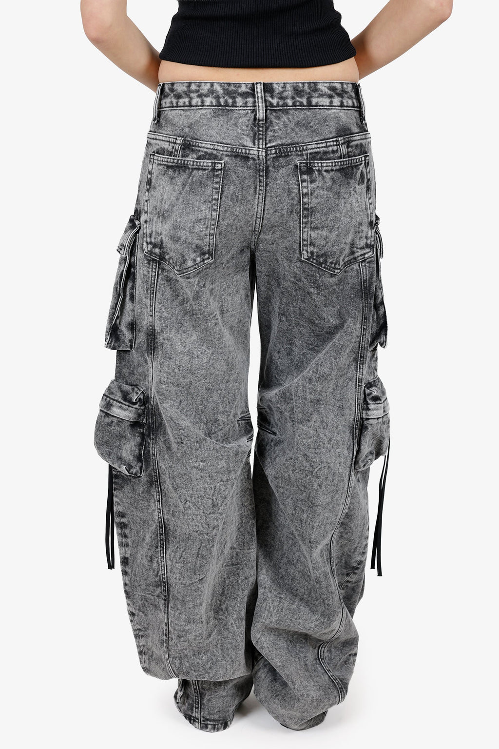 The Attico Grey Acid Wash Denim Cargo Pants Size 27