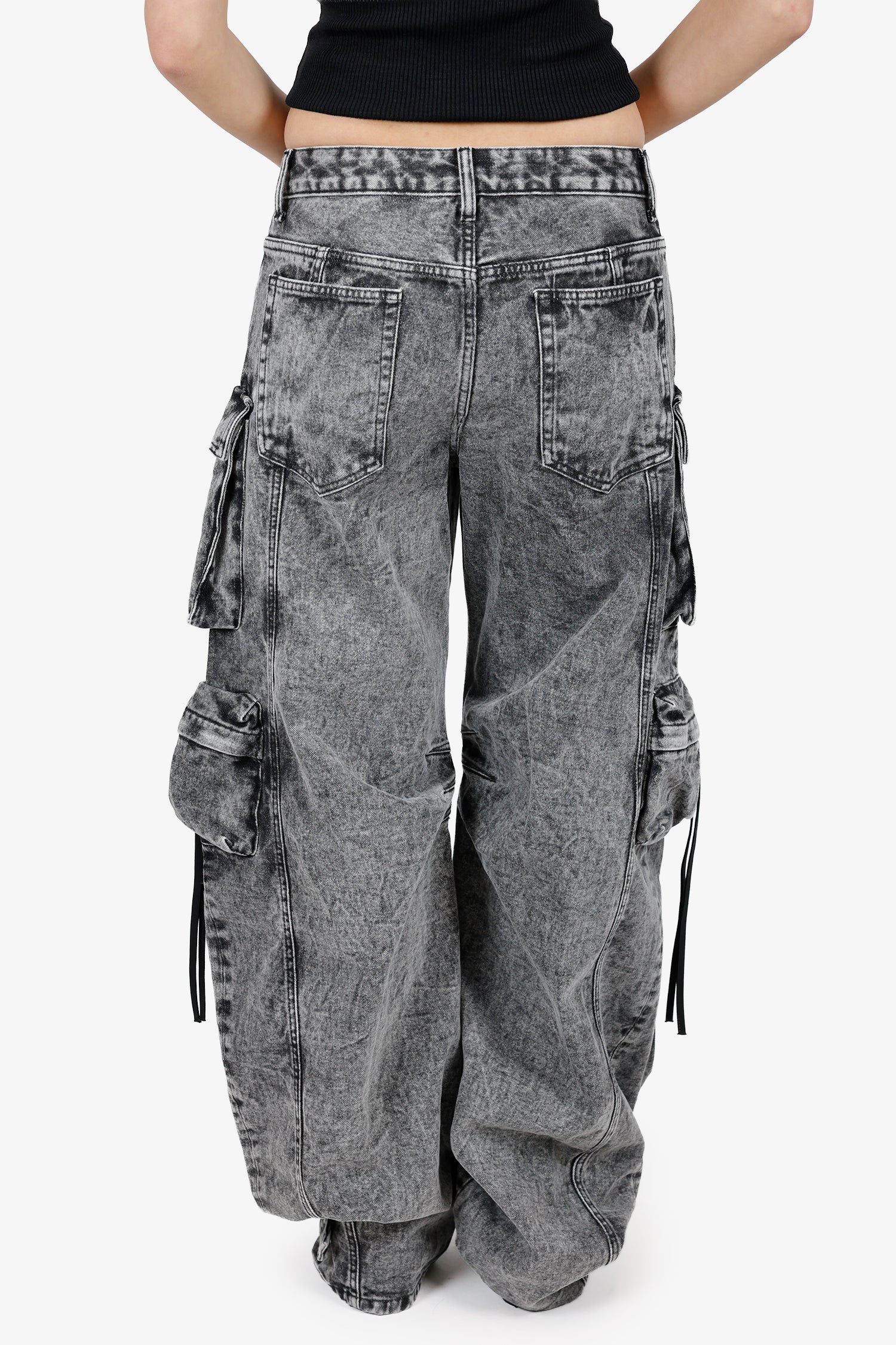 The Attico Grey Acid Wash Denim Cargo Pants Size 27