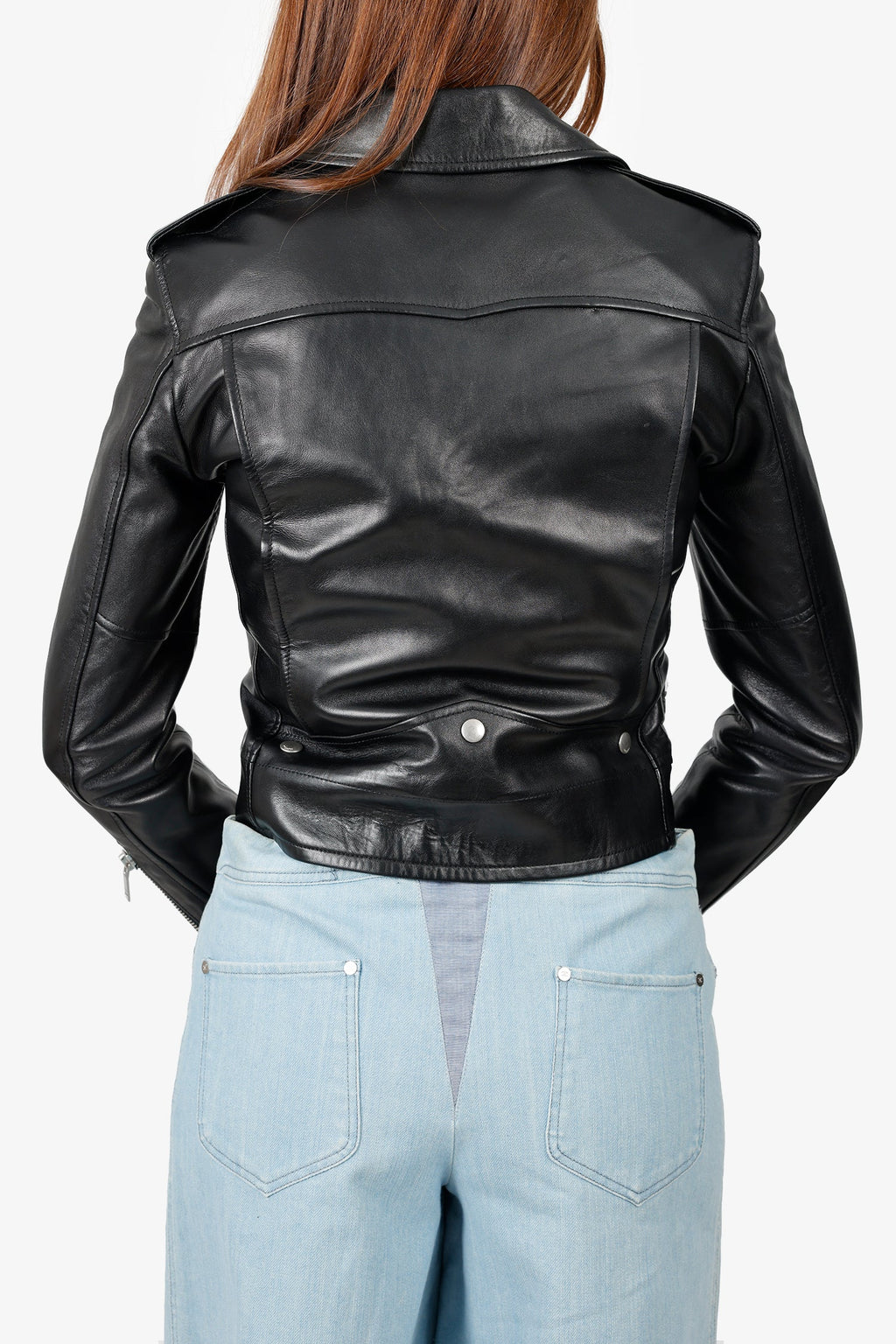 Saint Laurent Black Leather 'YSL' Biker Jacket Size 38