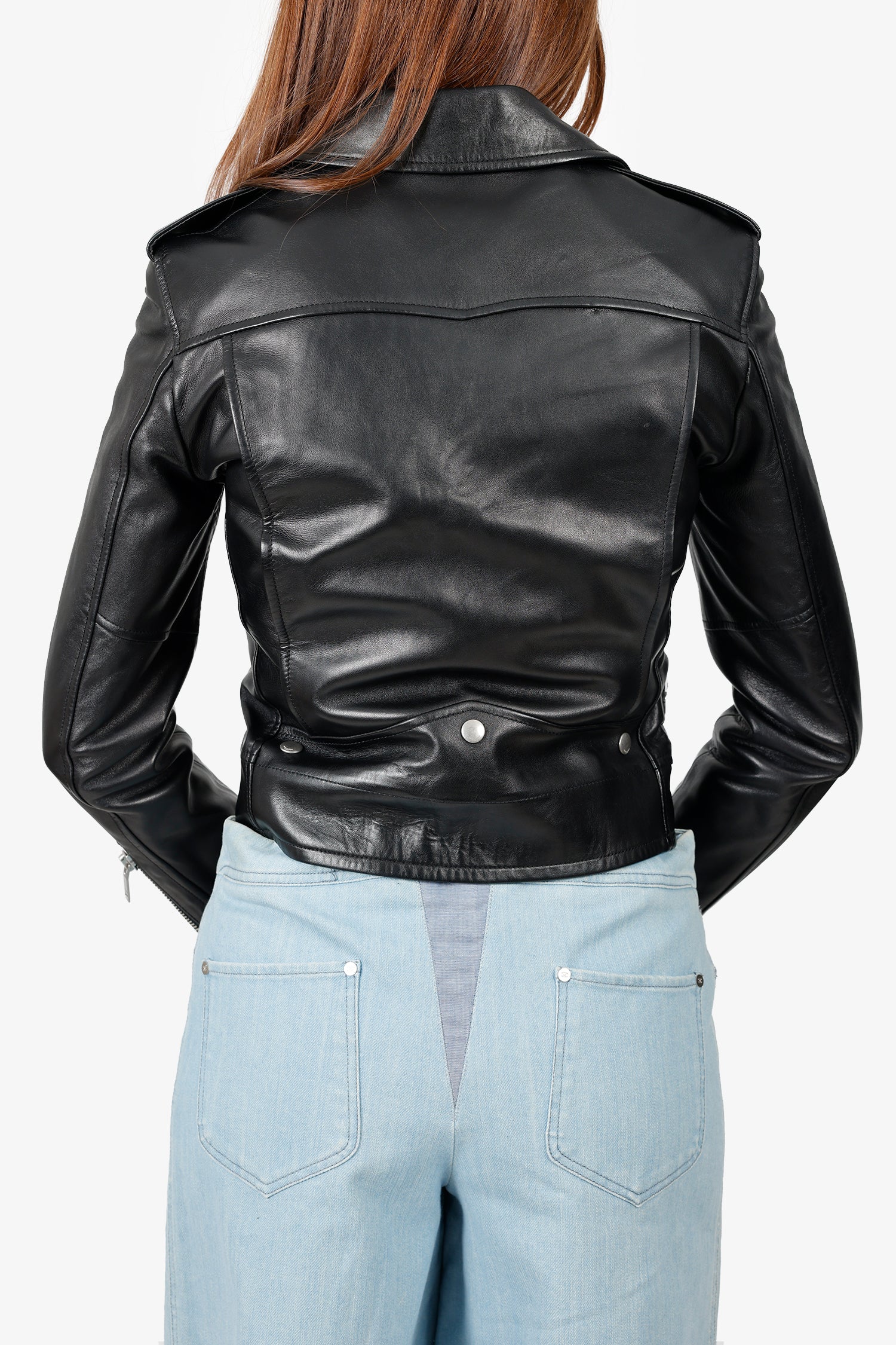 Saint Laurent Black Leather 'YSL' Biker Jacket Size 38