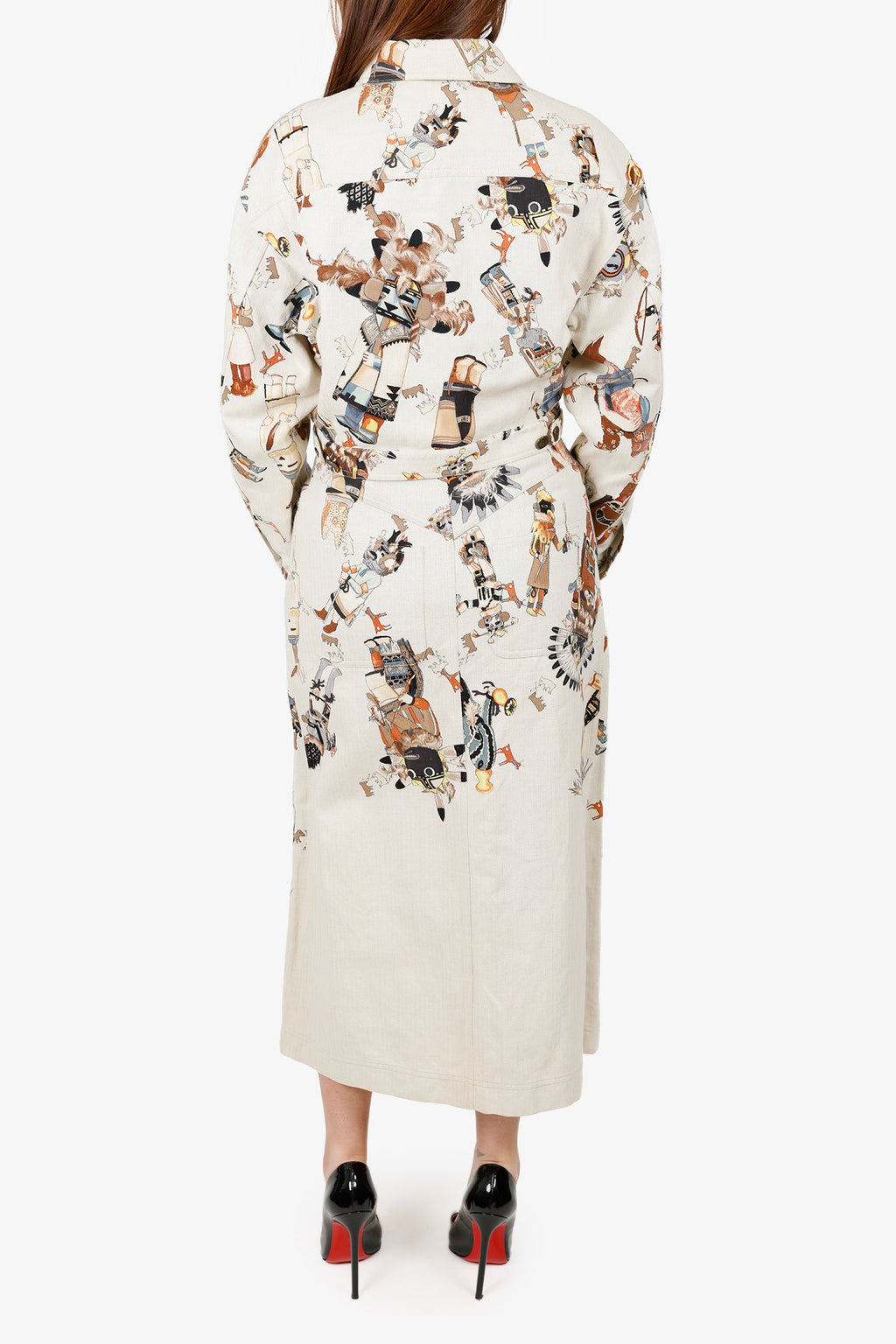 Hermès Vintage White Printed Jacket With Midi Skirt Set Size 40