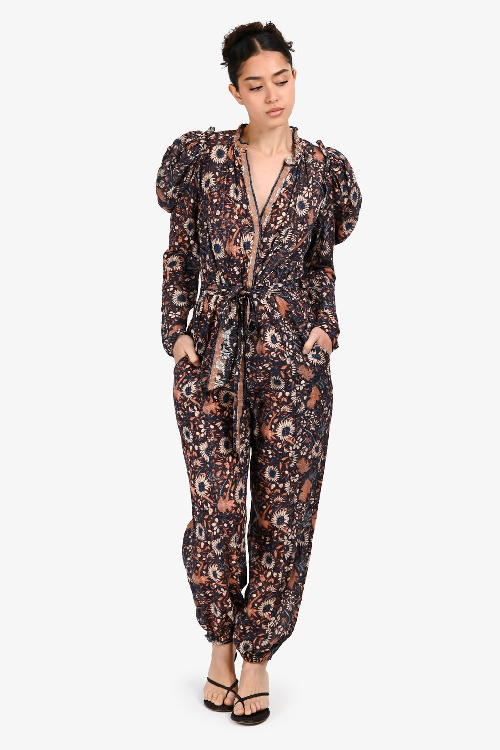 Ulla Johnson Navy/Orange Puffy Sleeve Jumpsuit Size S/M