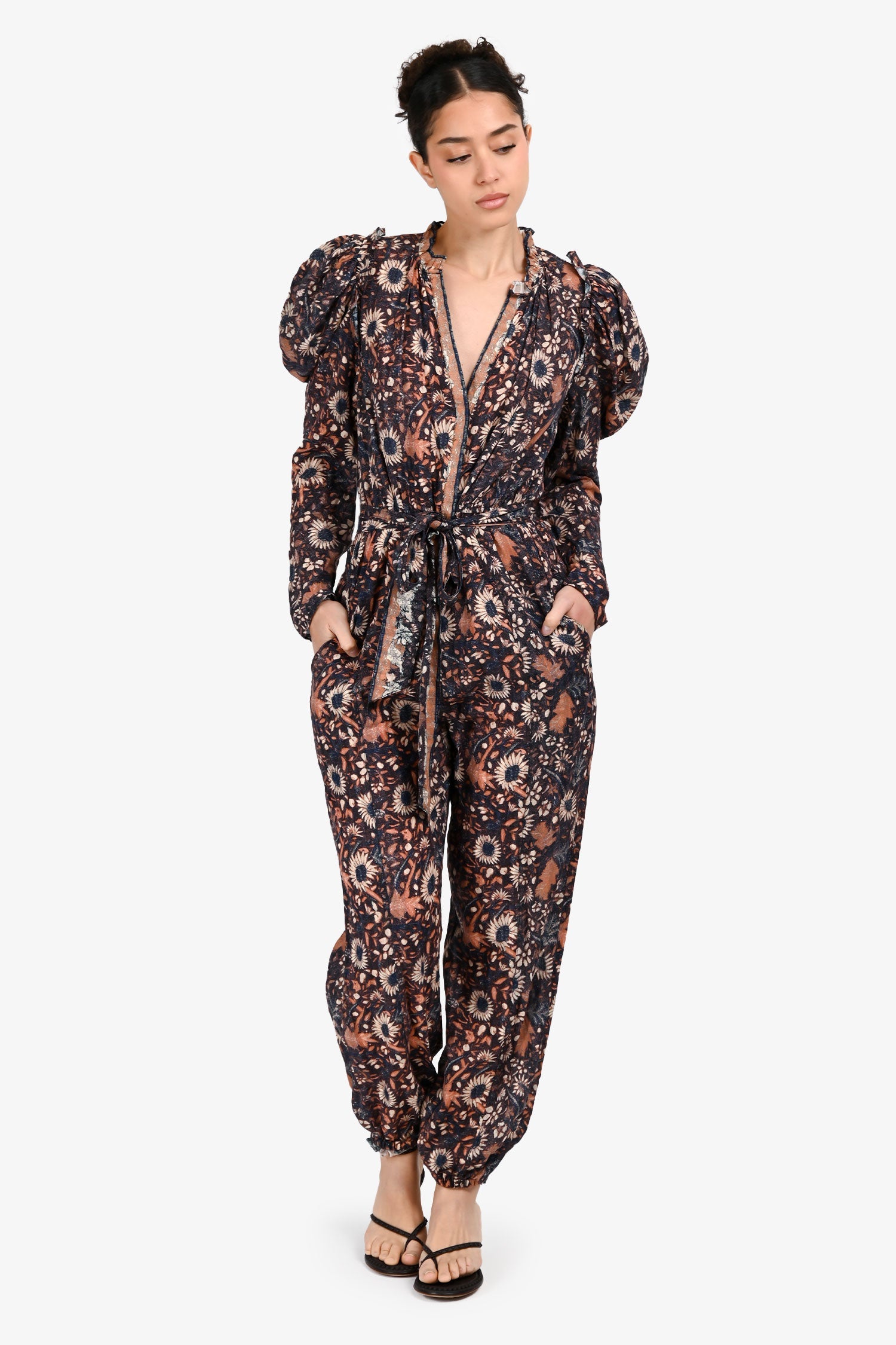 Ulla Johnson Navy/Orange Puffy Sleeve Jumpsuit Size S/M