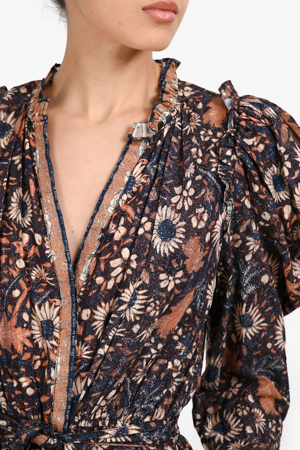 Ulla Johnson Navy/Orange Puffy Sleeve Jumpsuit Size S/M