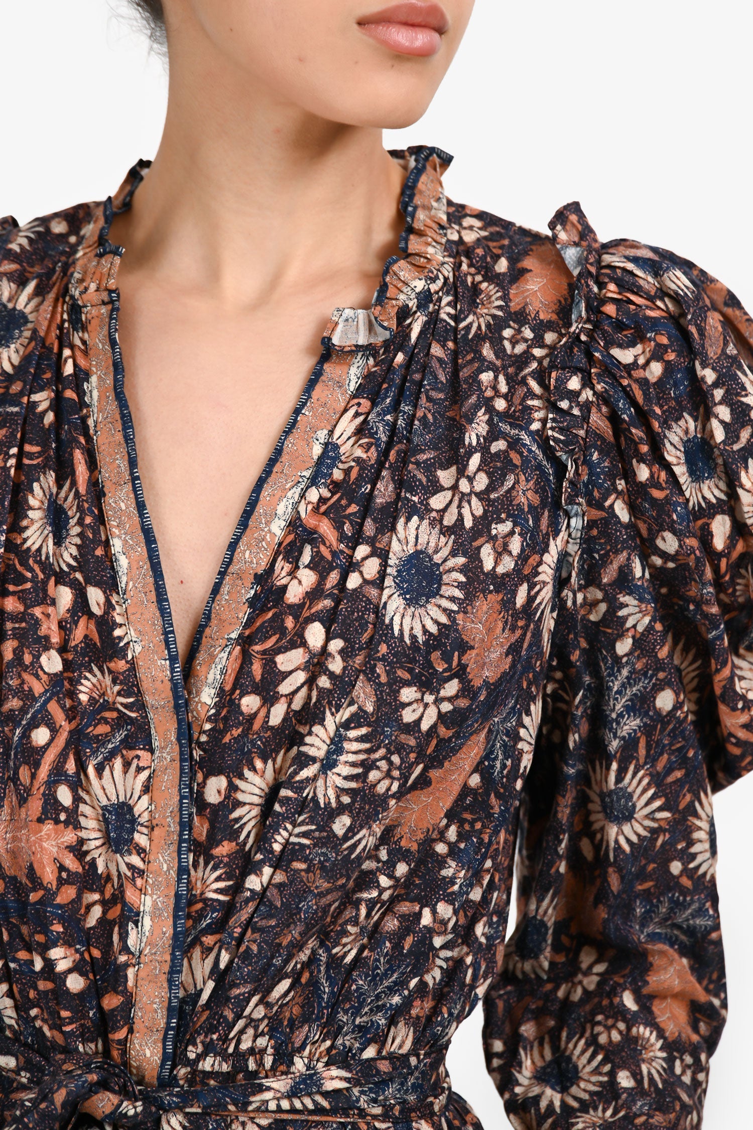 Ulla Johnson Navy/Orange Puffy Sleeve Jumpsuit Size S/M