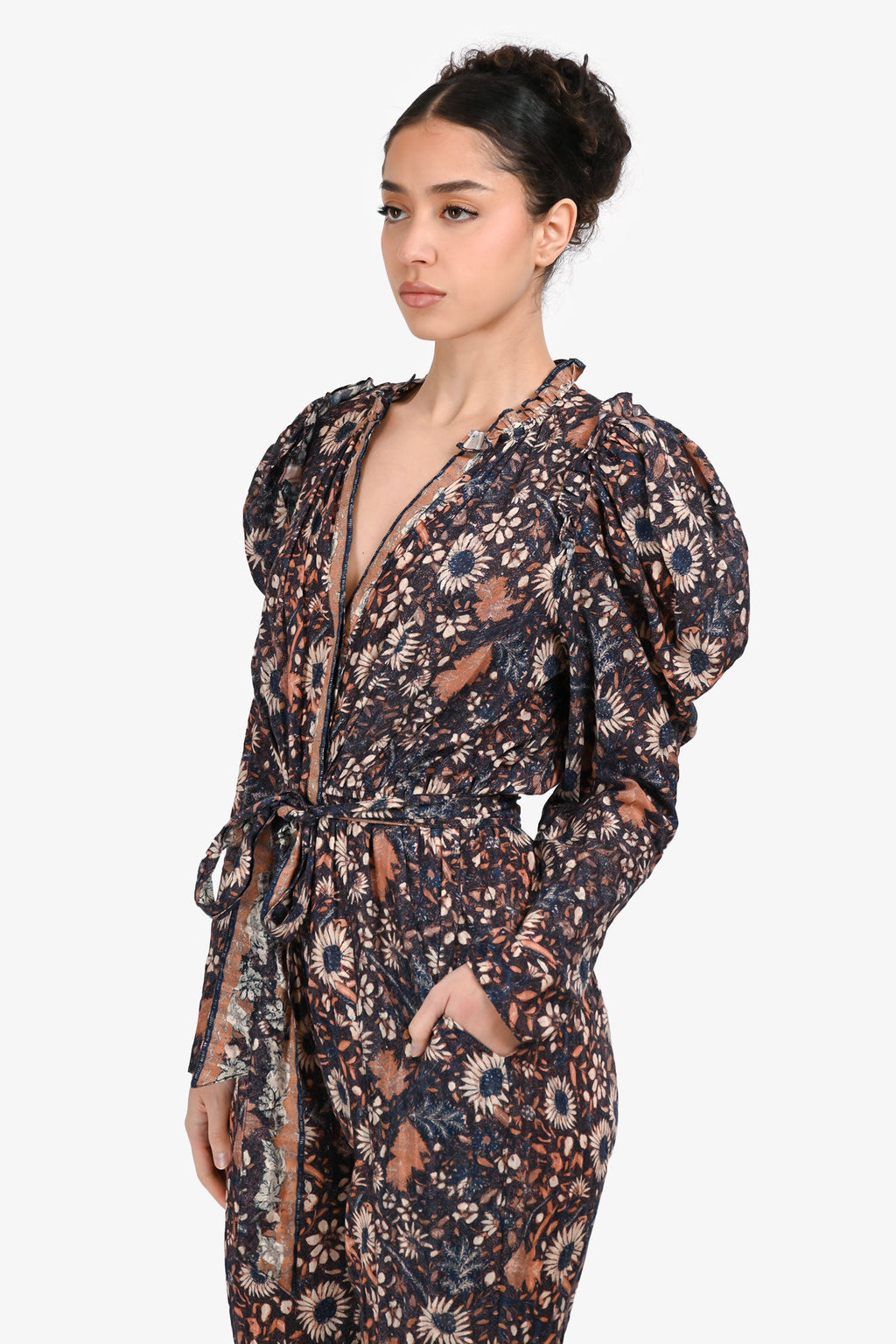Ulla Johnson Navy/Orange Puffy Sleeve Jumpsuit Size S/M