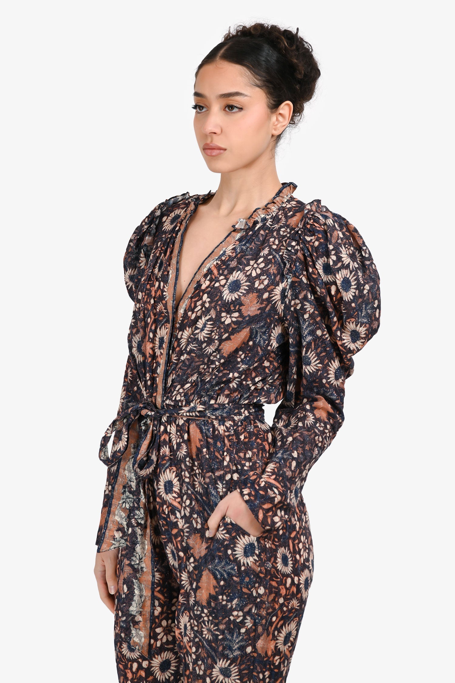 Ulla Johnson Navy/Orange Puffy Sleeve Jumpsuit Size S/M