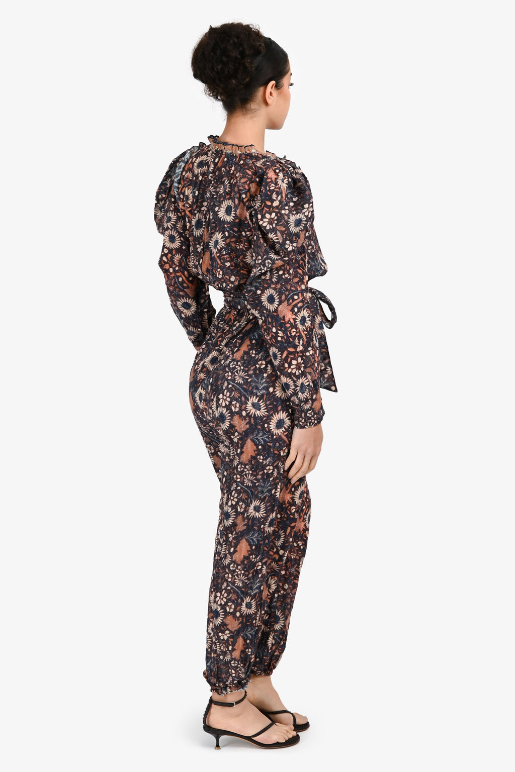 Ulla Johnson Navy/Orange Puffy Sleeve Jumpsuit Size S/M