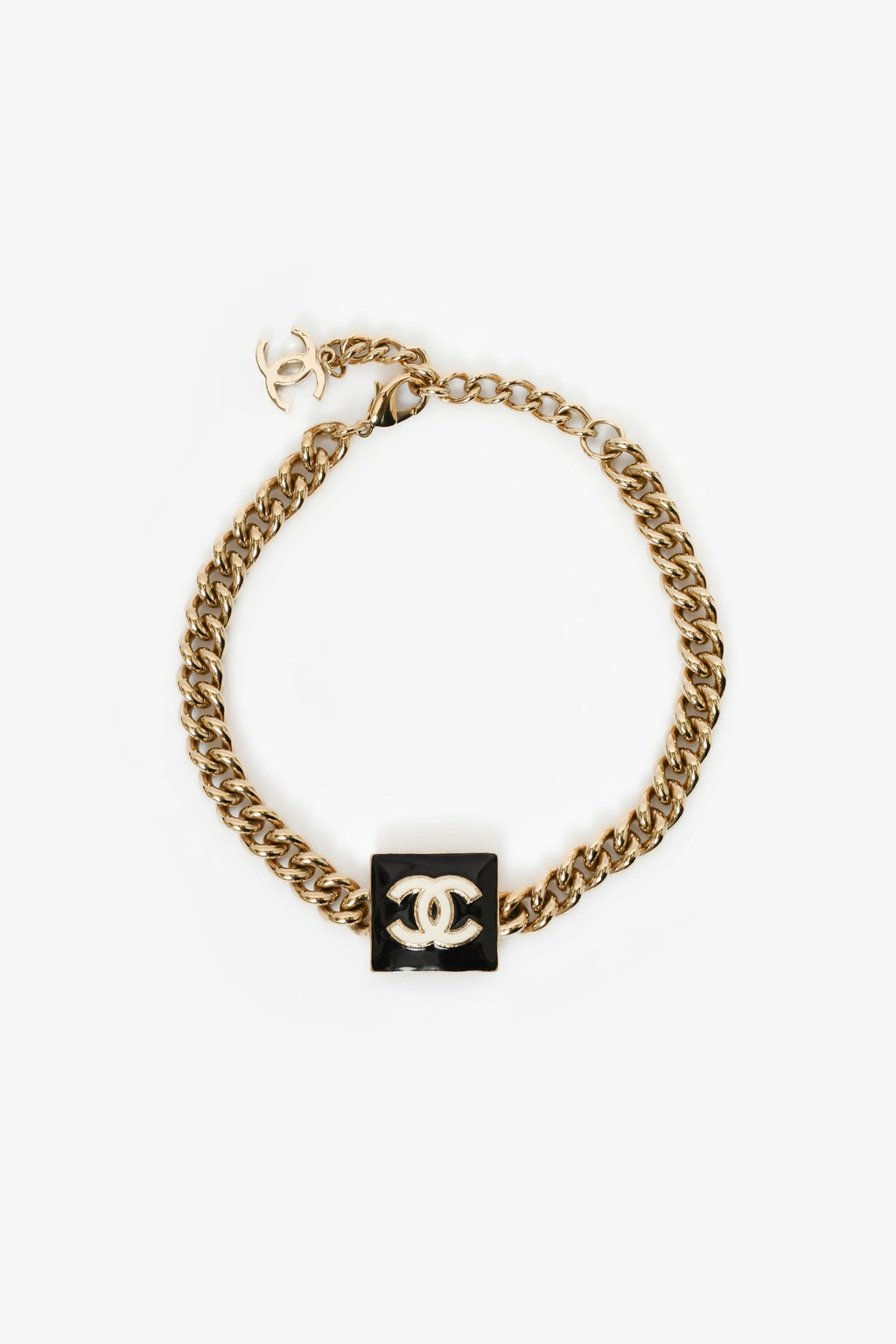Pre-Loved Chanel™ 2022 Gold Toned/Black Enamel CC Choker Necklace