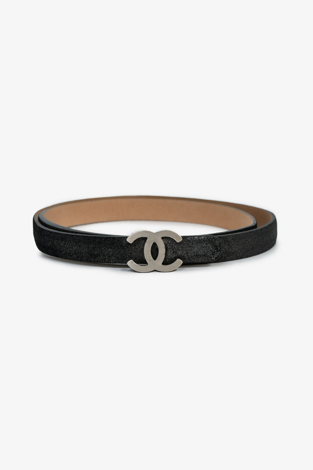 Pre-Loved Chanel™ 2013 Black Metallic Leather CC Belt Size 85/34