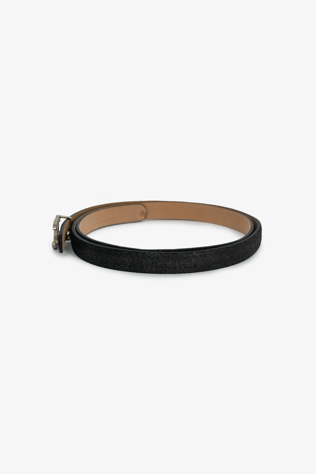 Pre-Loved Chanel™ 2013 Black Metallic Leather CC Belt Size 85/34